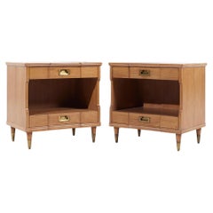 Vintage John Widdicomb Mid Century Walnut and Brass Nightstands - Pair