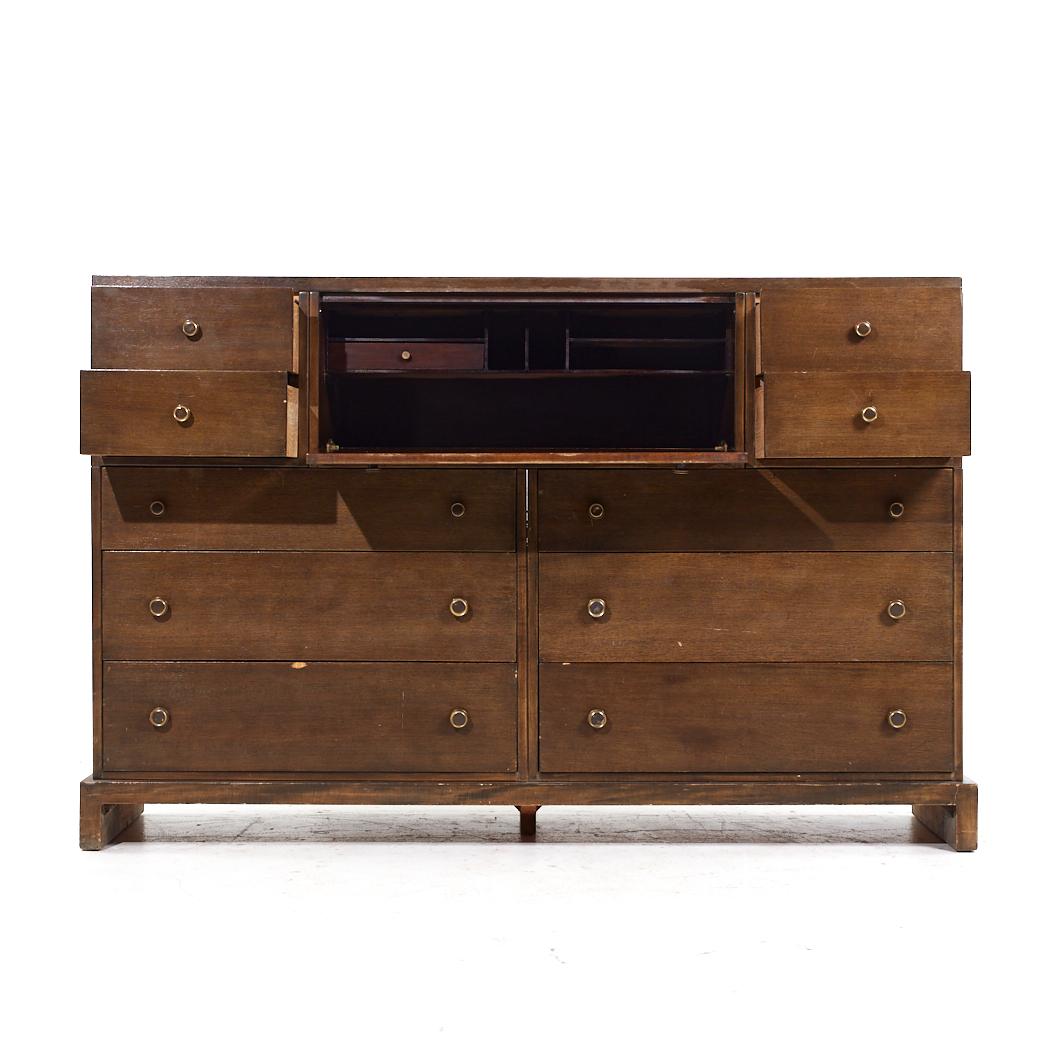 Late 20th Century John Widdicomb Mid Century Walnut Double Dresser Secretary Desk For Sale
