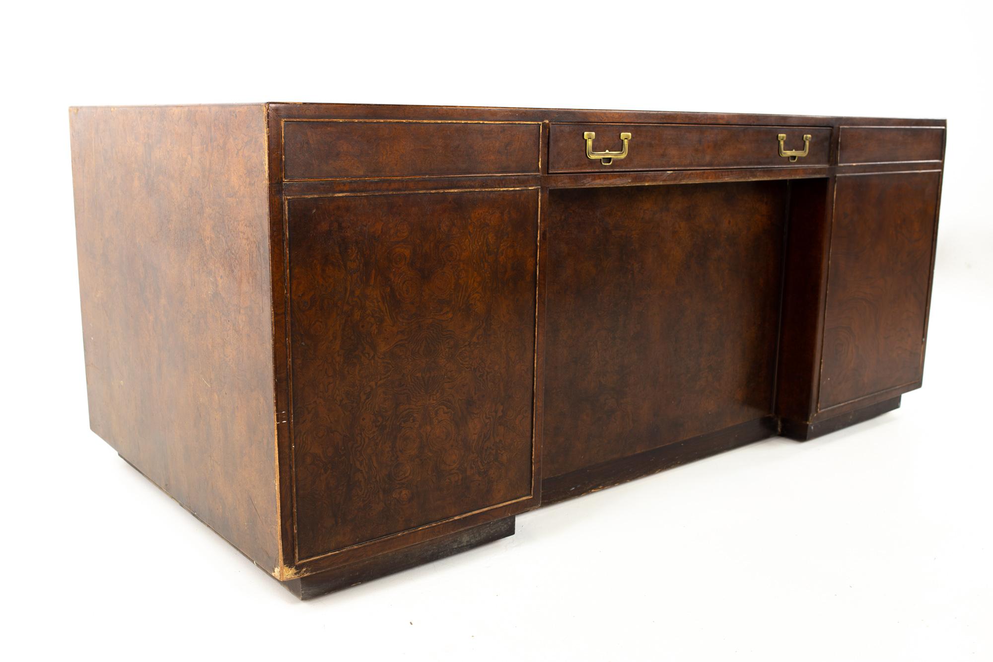 John Widdicomb Mid Century Burlwood Campaign Executive Desk 1