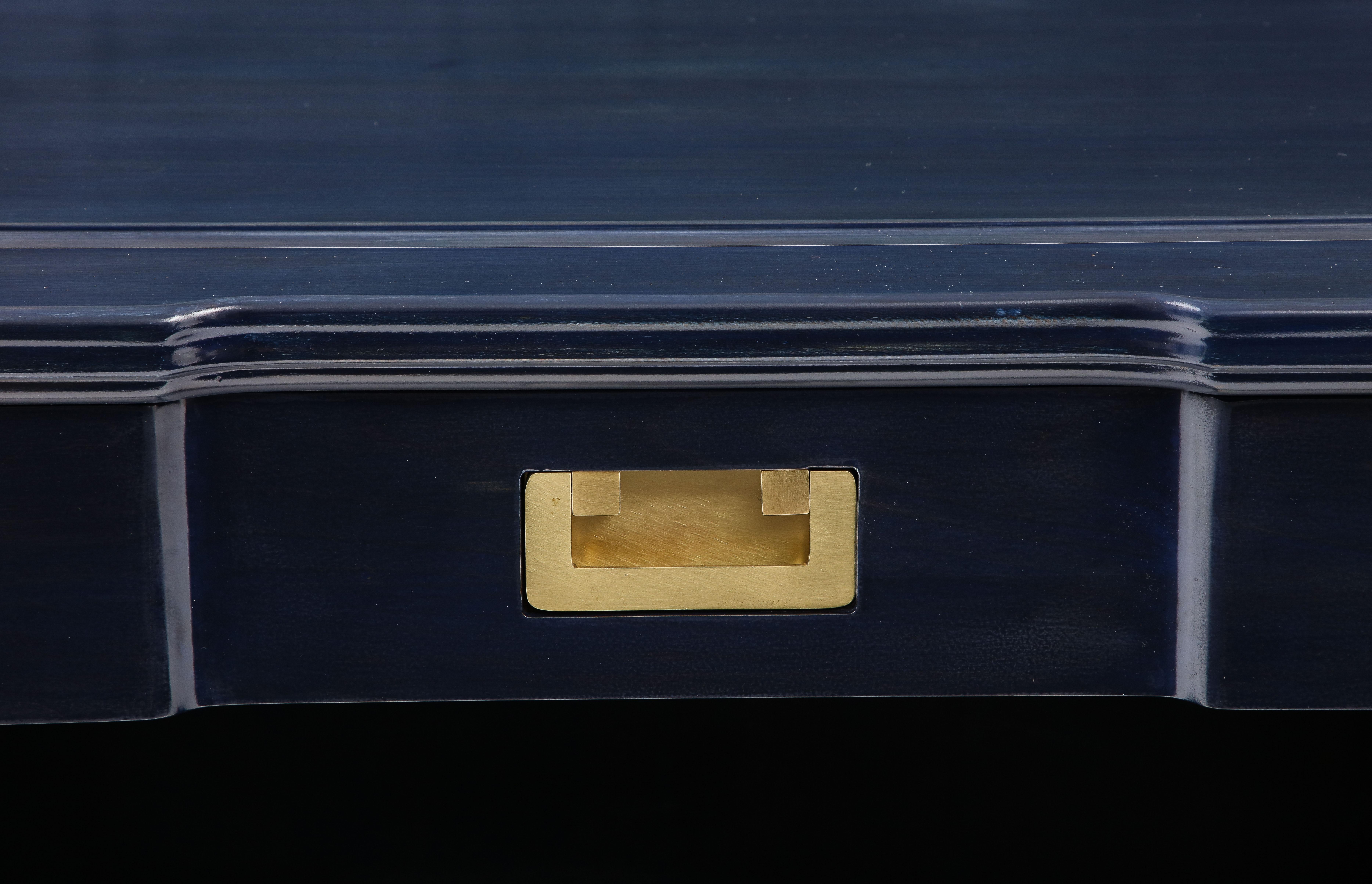 Brass John Widdicomb Midnight Blue Stained Nightstands For Sale