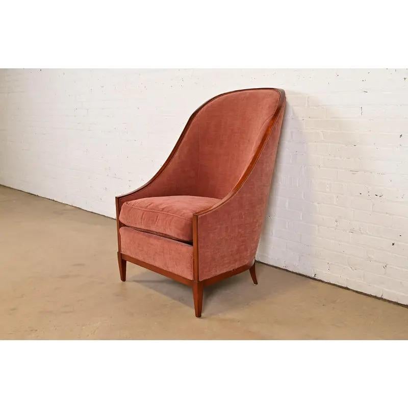 John Widdicomb Silla de madera de cerezo Art Decó moderno para bañera o silla pantufla Tapicería en venta