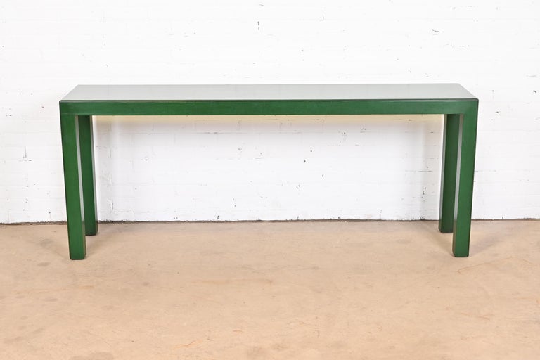 American John Widdicomb Modern Green Lacquered Parsons Console Table