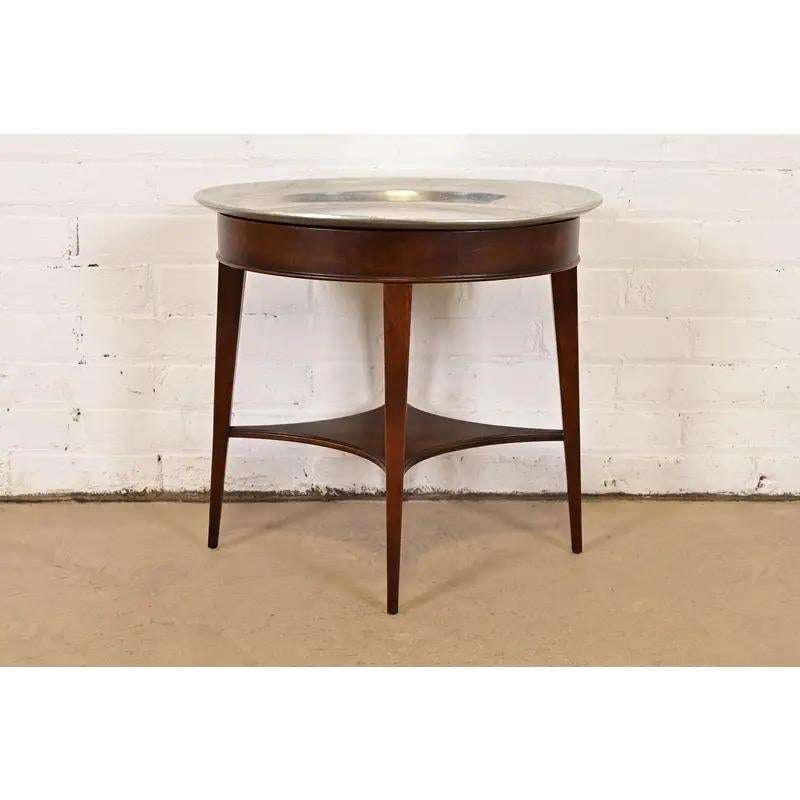 American John Widdicomb Modern Regency Drinks Table With Removable Pewter Serving Tray For Sale