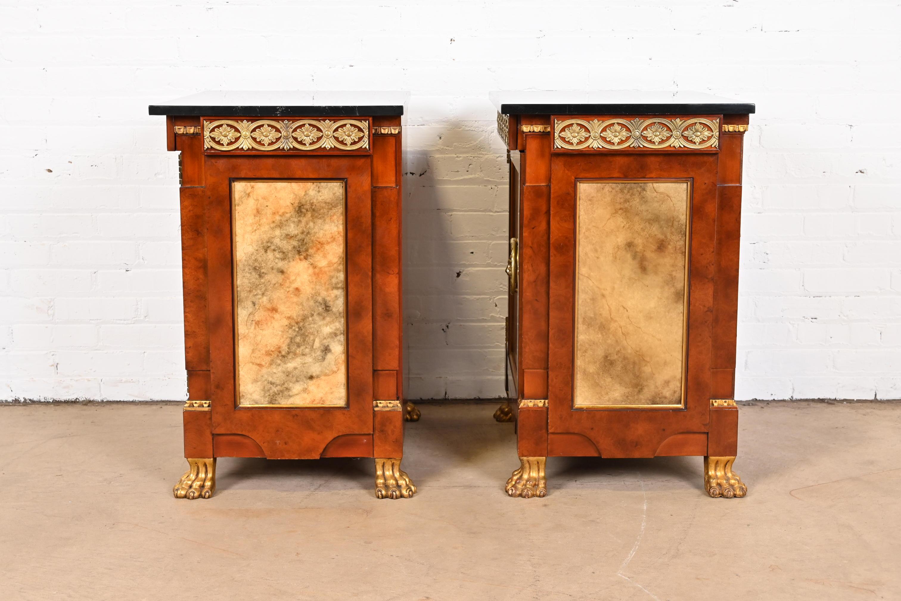 John Widdicomb Neoclassical Burl and Faux Marble Ormolu Mounted Bedside Chests 11