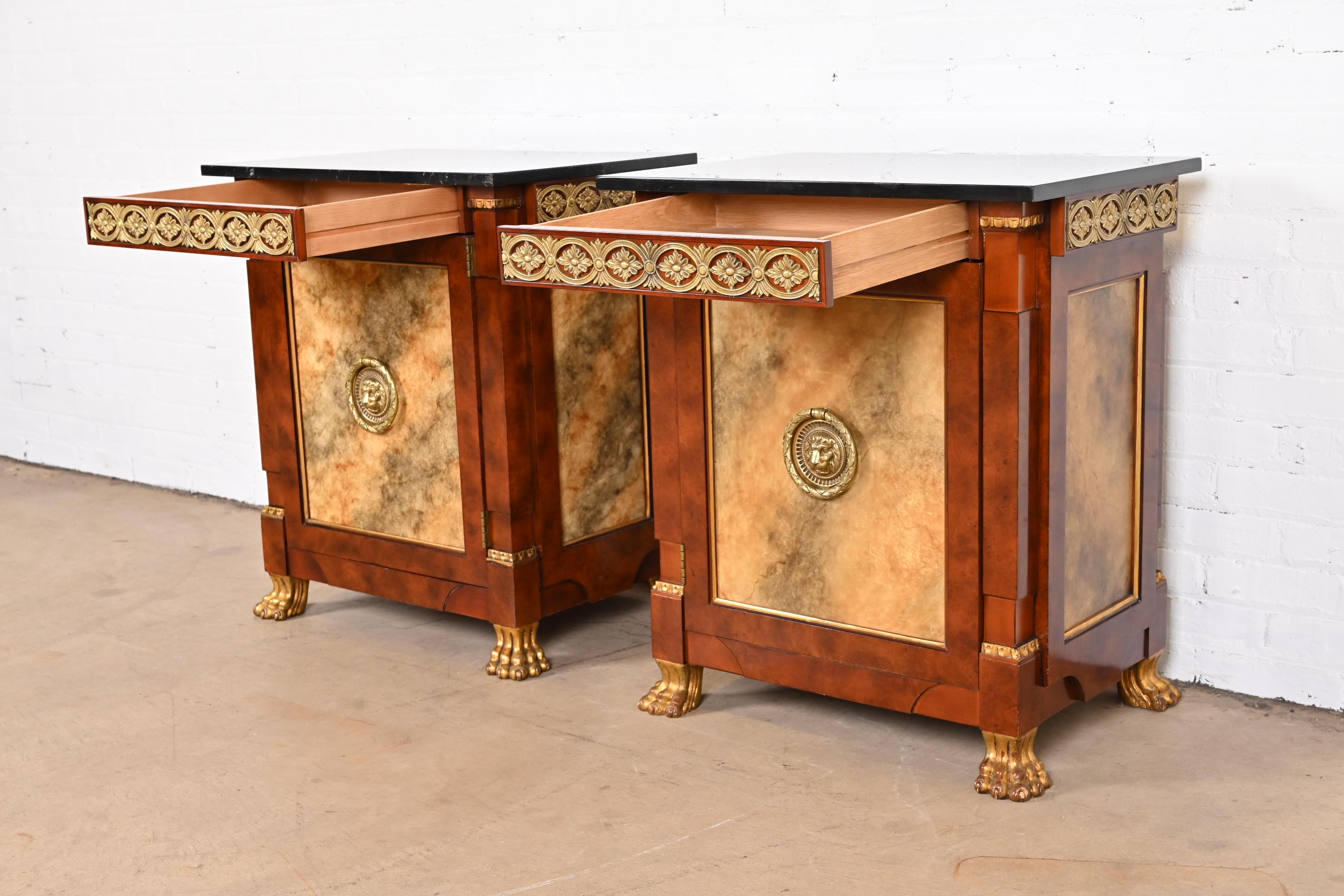 John Widdicomb Neoclassical Burl and Faux Marble Ormolu Mounted Bedside Chests 2
