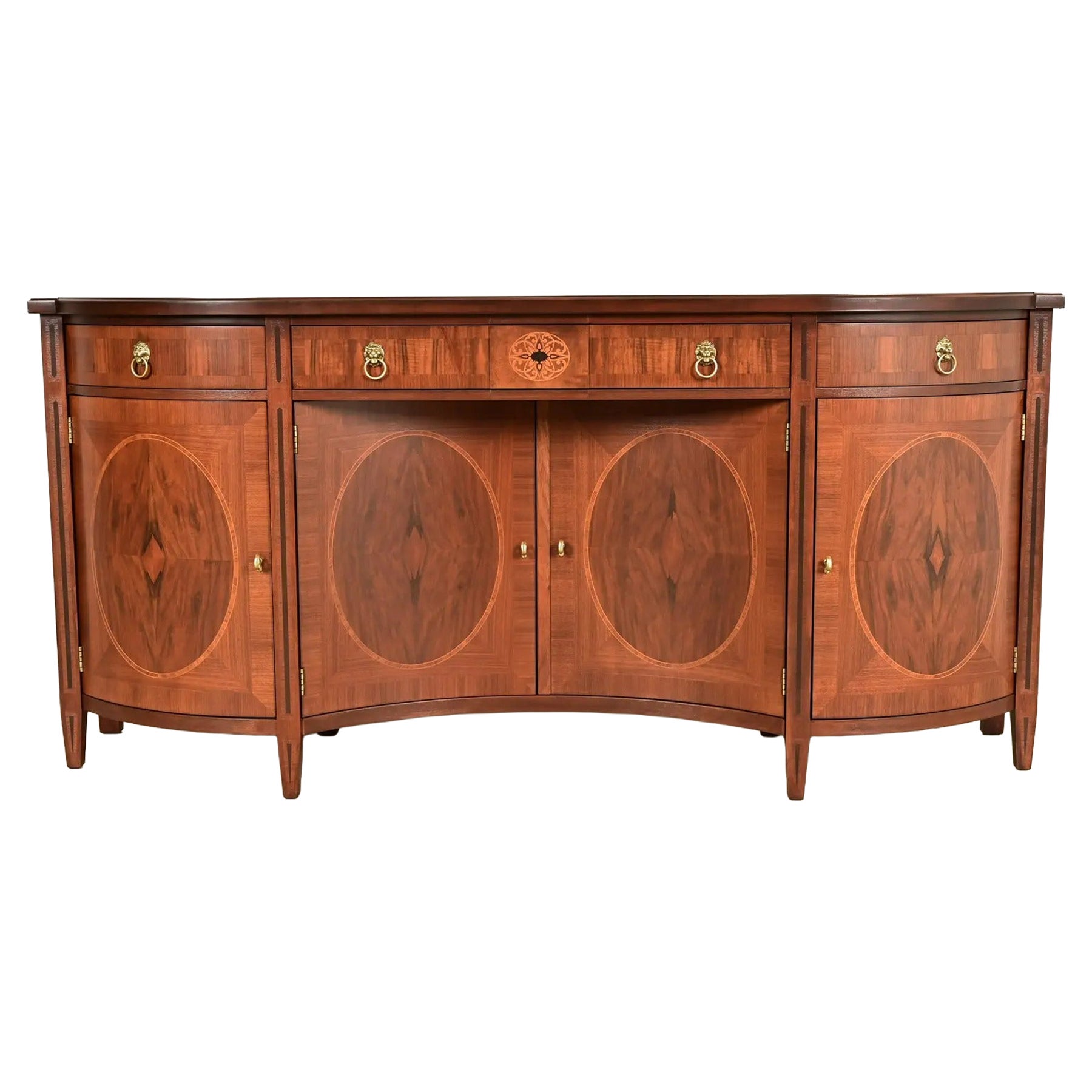 John Widdicomb Neoclassical Mahogany & Burl Wood Sideboard Credenza, Refinished