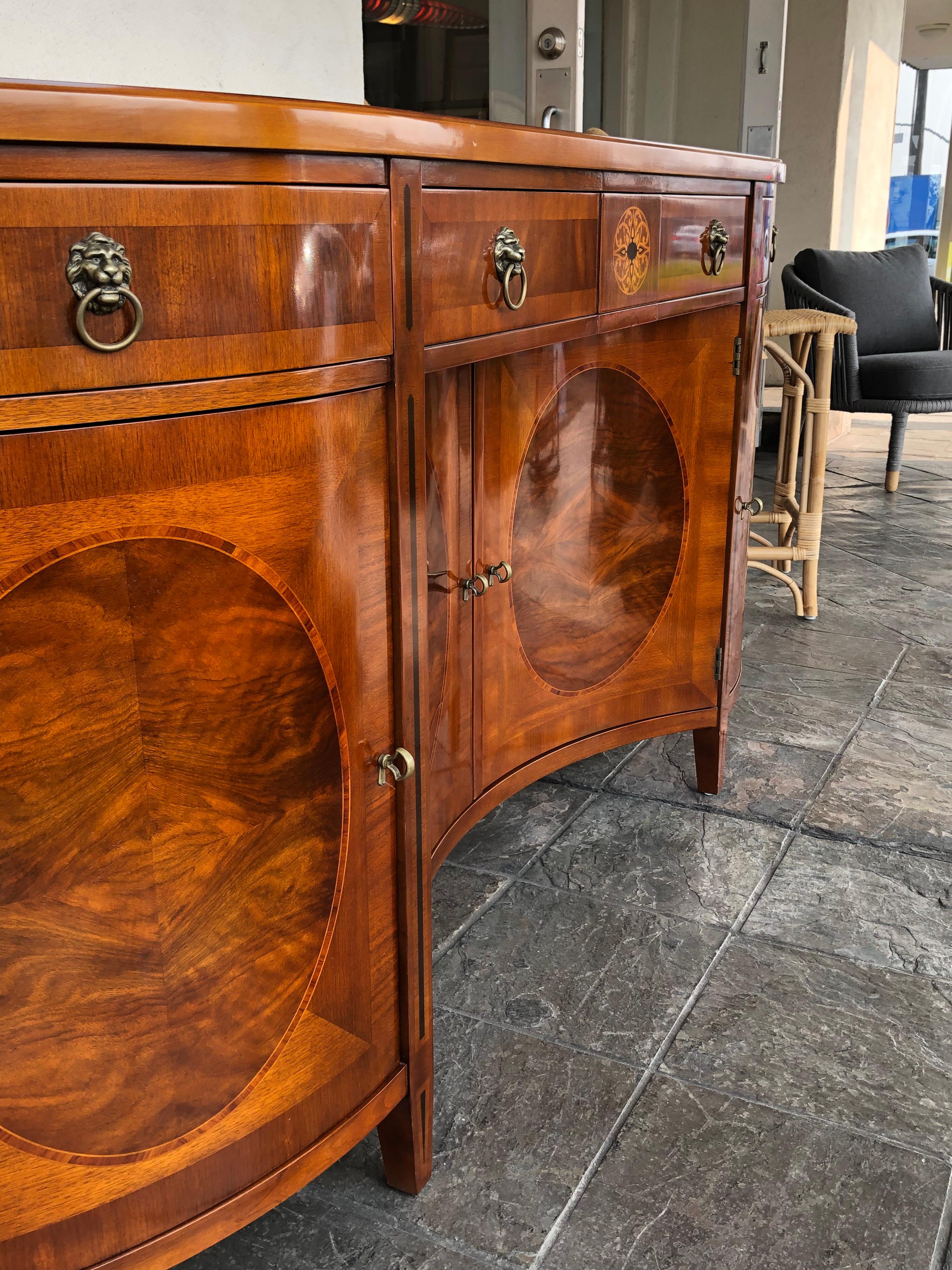 American John Widdicomb Neoclassical Russian Credenza Mahogany Inlaid Sideboard Buffet For Sale