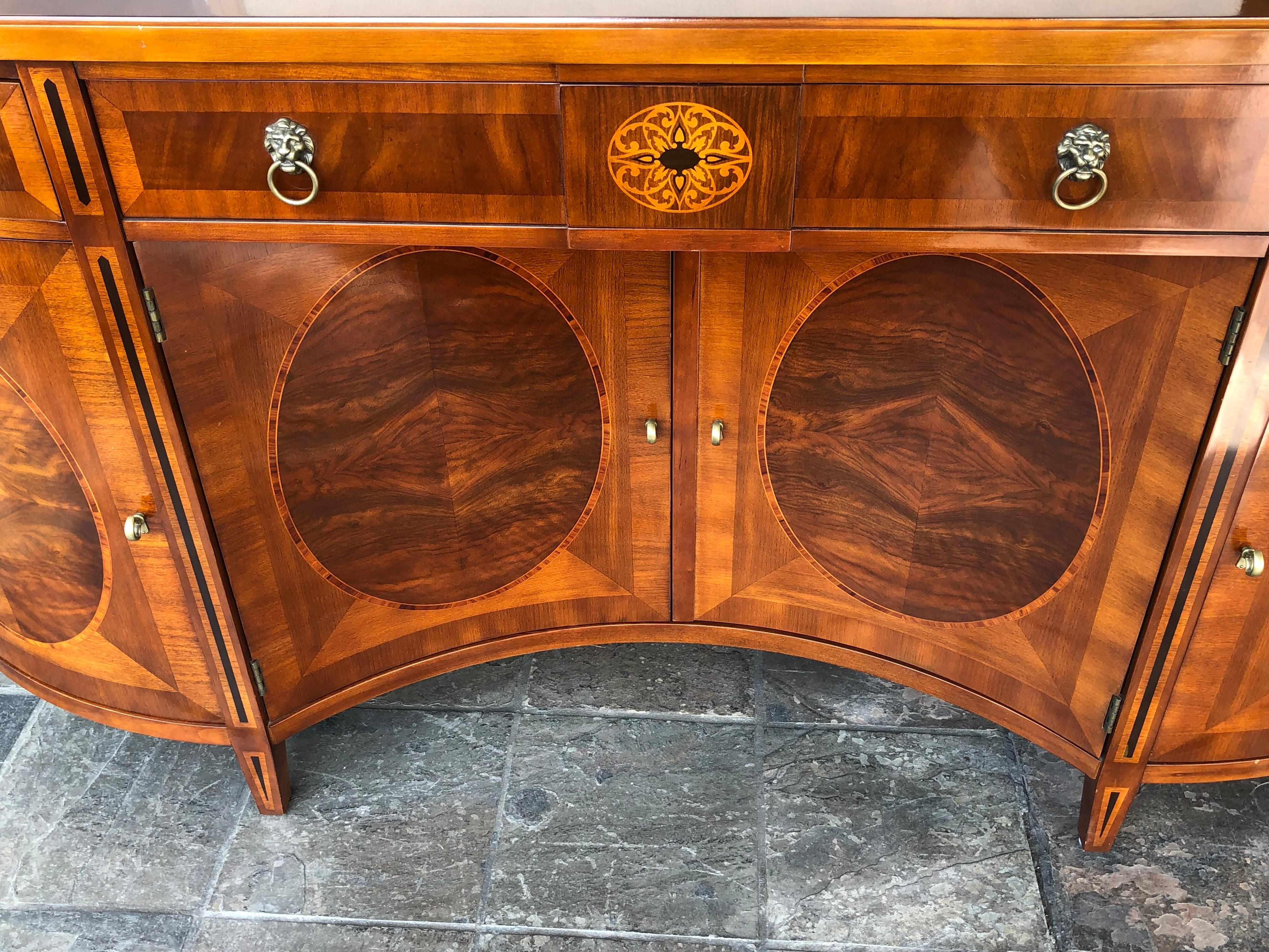 John Widdicomb Neoclassical Russian Credenza Mahogany Inlaid Sideboard Buffet In Good Condition For Sale In San Francisco, CA