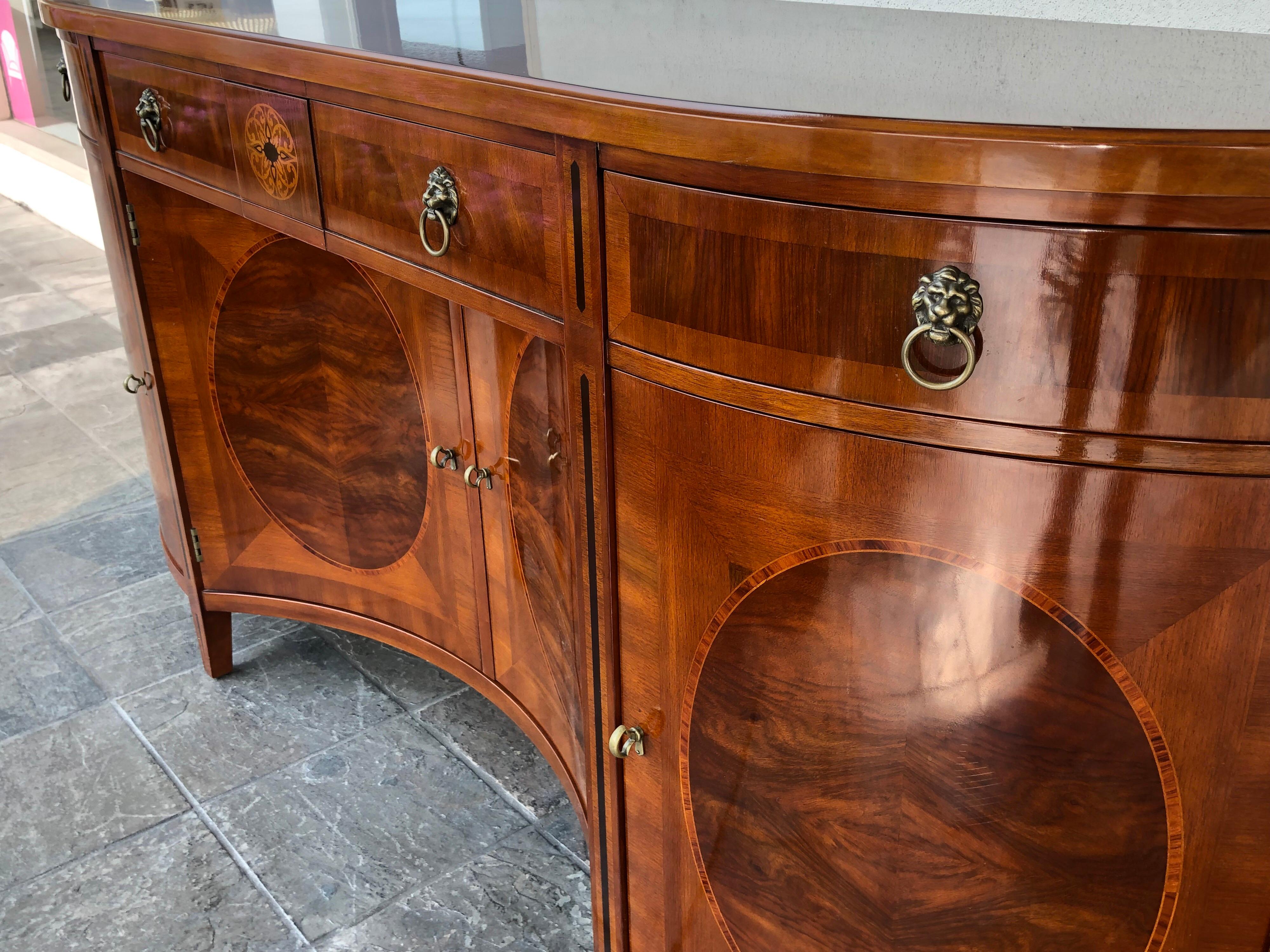 Contemporary John Widdicomb Neoclassical Russian Credenza Mahogany Inlaid Sideboard Buffet For Sale