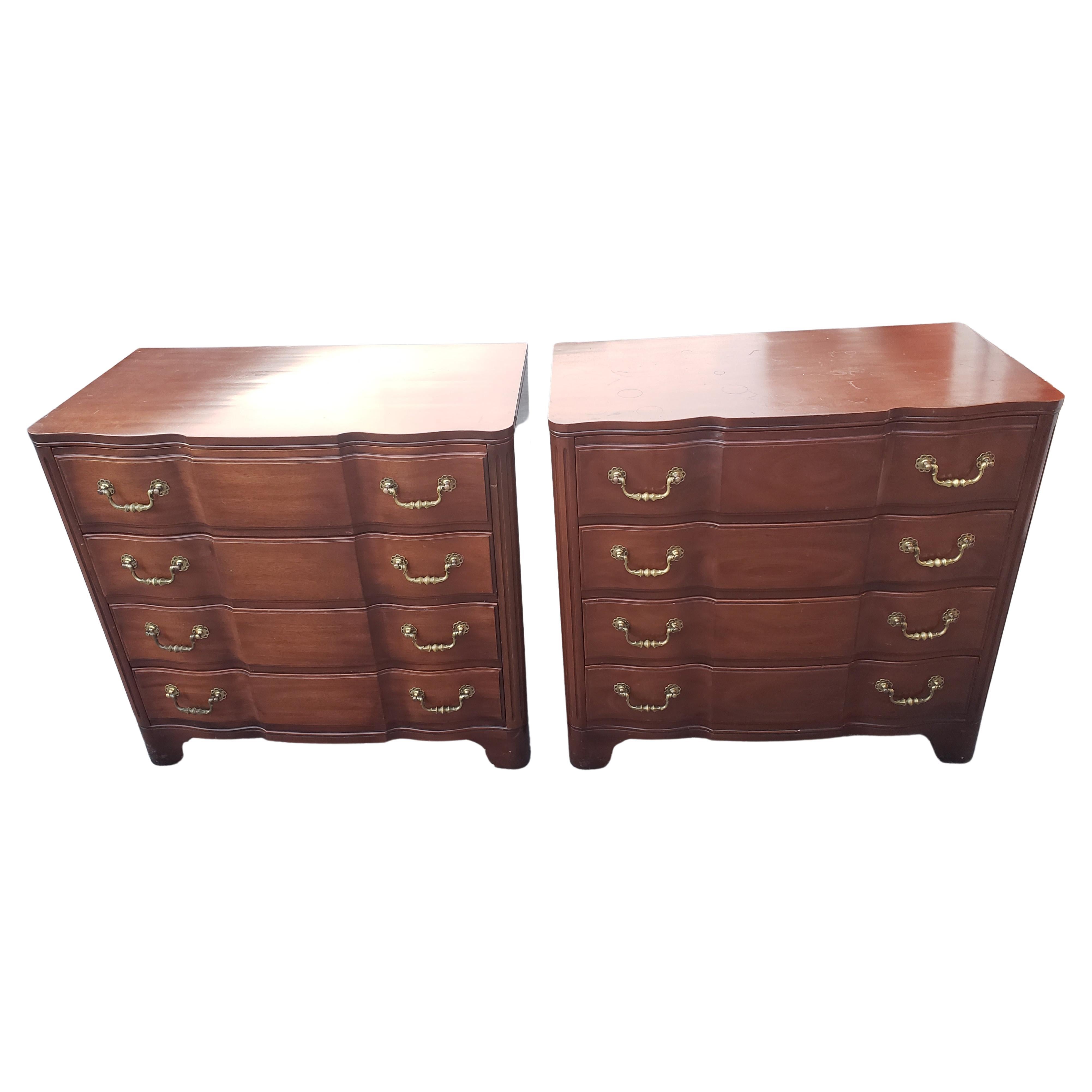 Chippendale John Widdicomb Oxford Finish Mahogany Block Front Bachelor Chests, a Pair