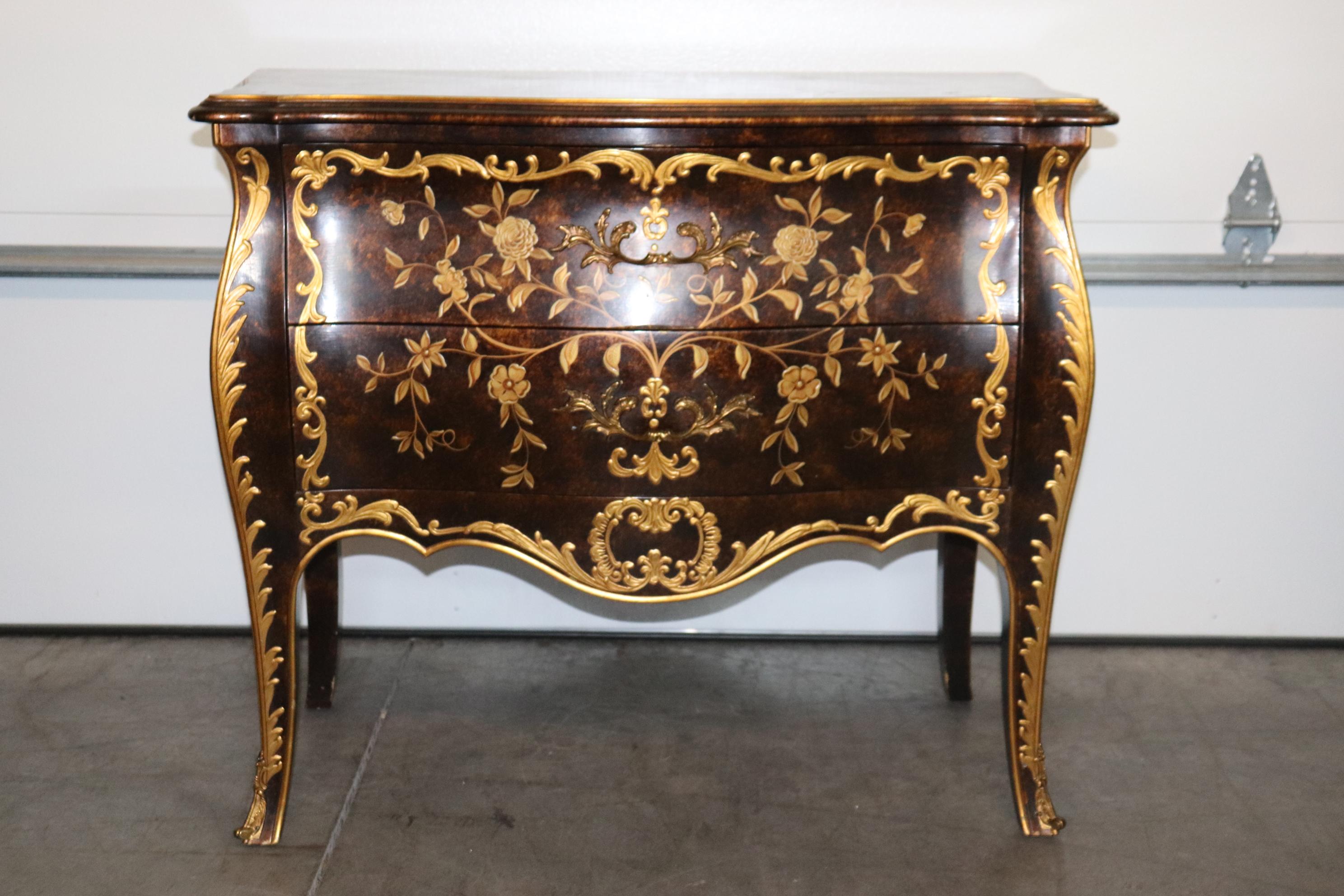 American John Widdicomb Paint Decorated French Louis XV Style Bronze Mounted Commode