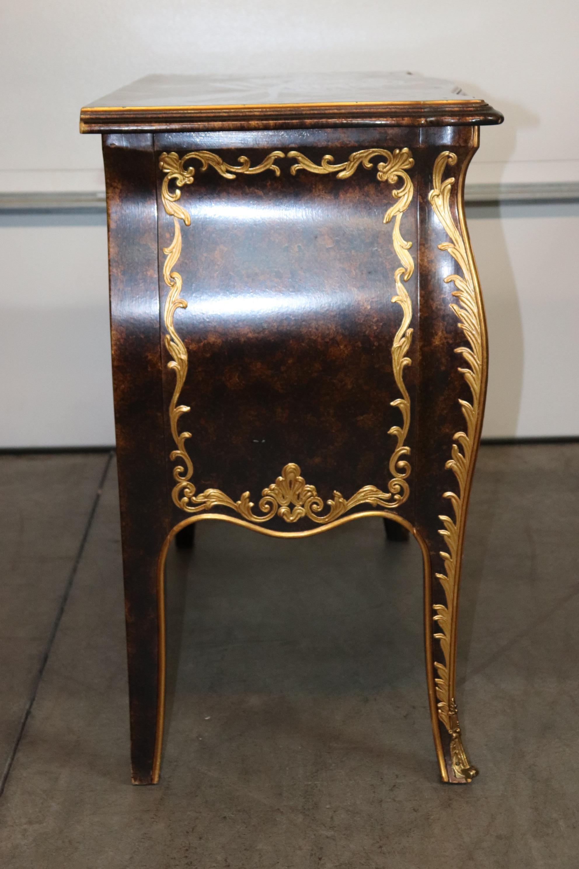 Late 20th Century John Widdicomb Paint Decorated French Louis XV Style Bronze Mounted Commode