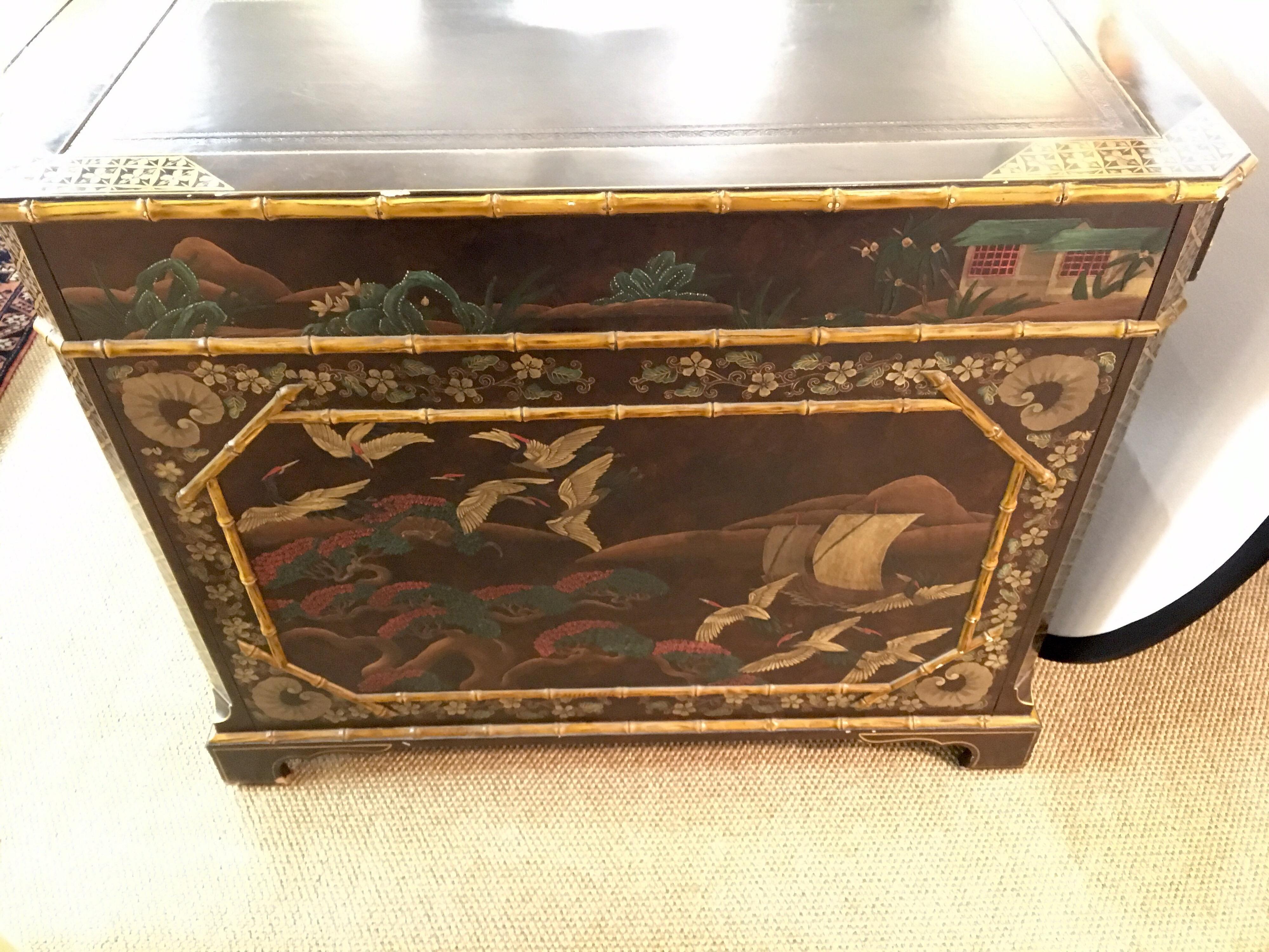 John Widdicomb Chinoiserie Partners Desk Hand Painted Leather Top 6