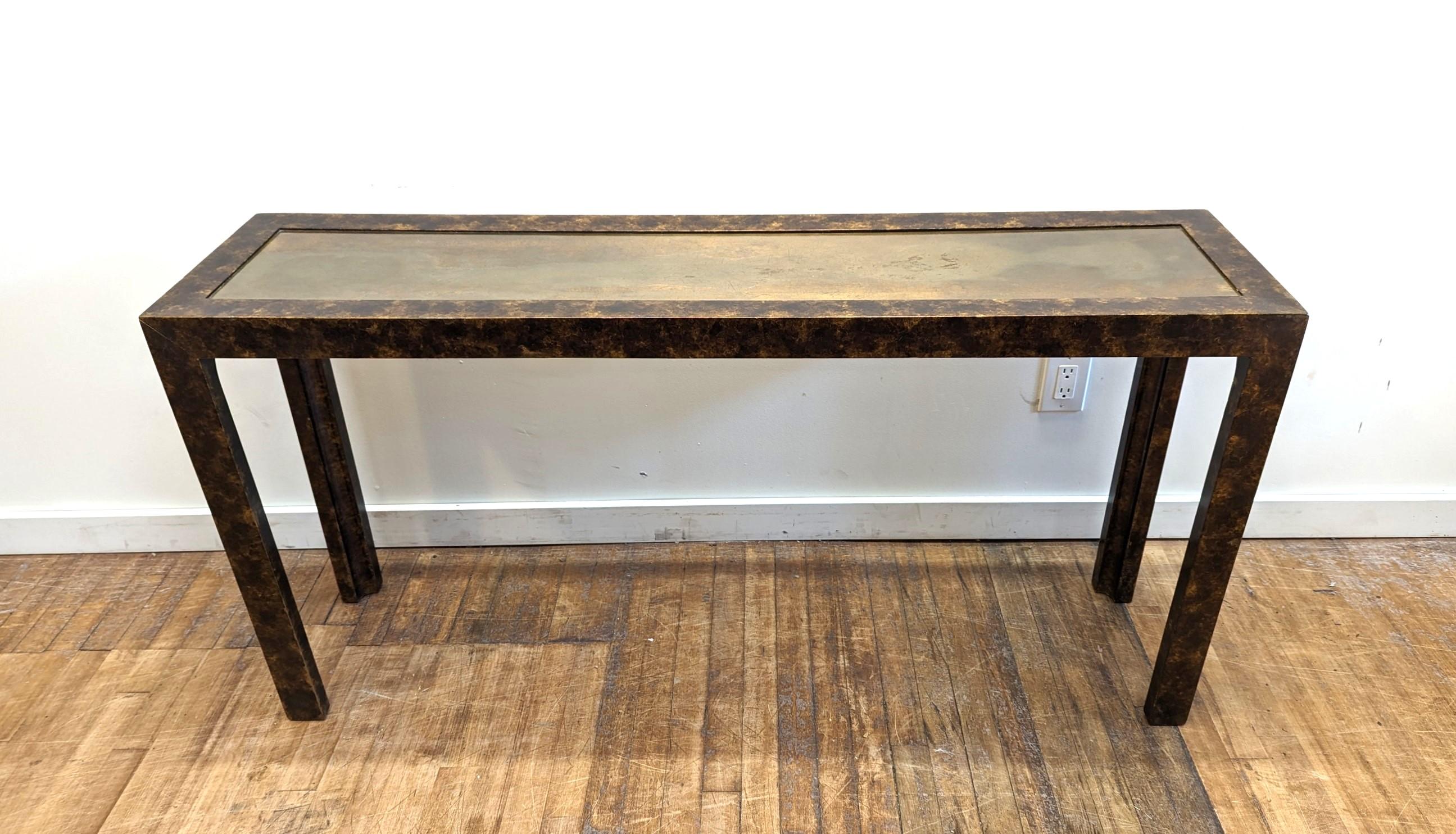 Mid-Century Modern John Widdicomb Patinaed Brass Top Console Table For Sale