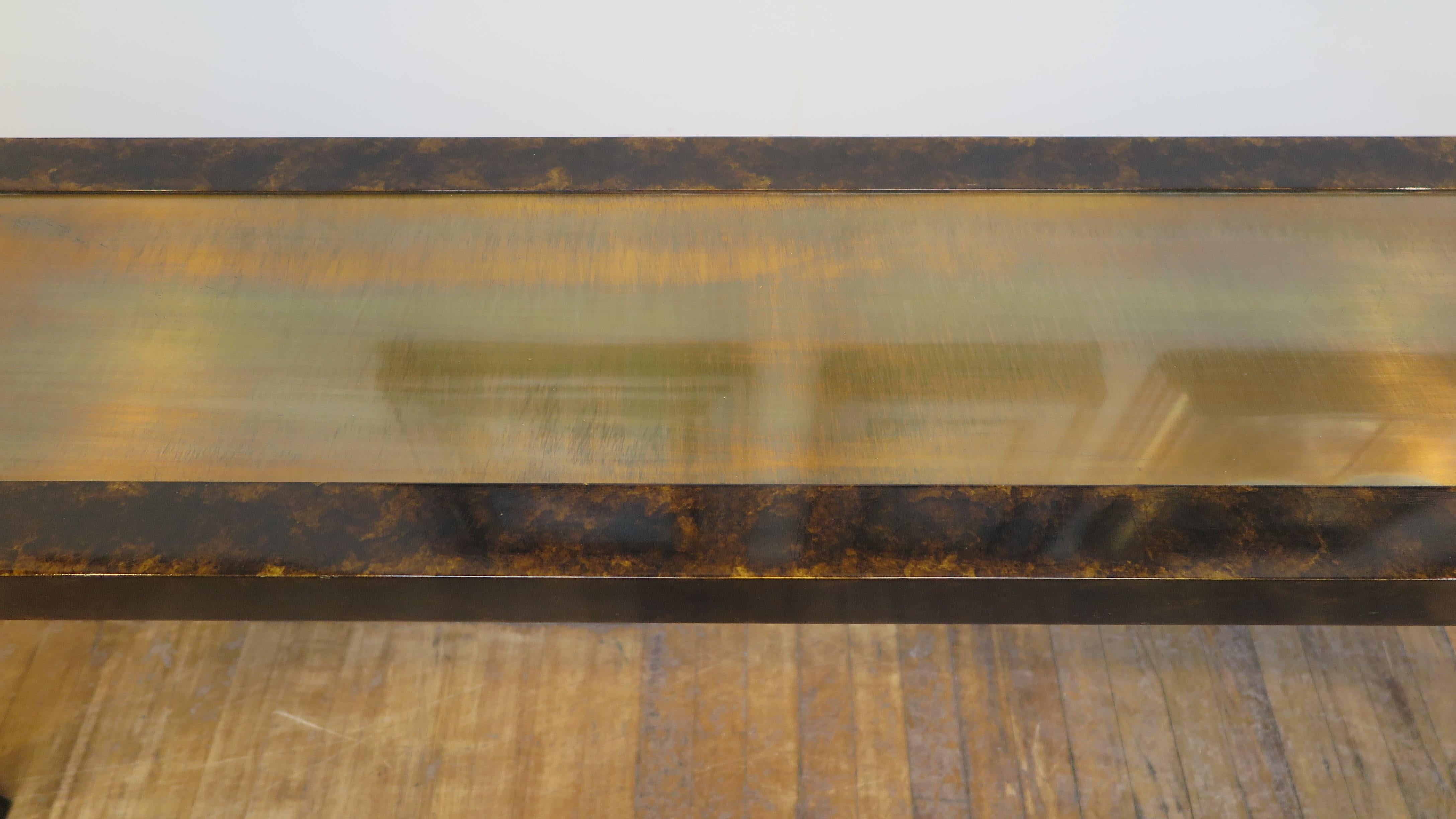 John Widdicomb Patinaed Brass Inlay Top Console Table In Good Condition In New York, NY