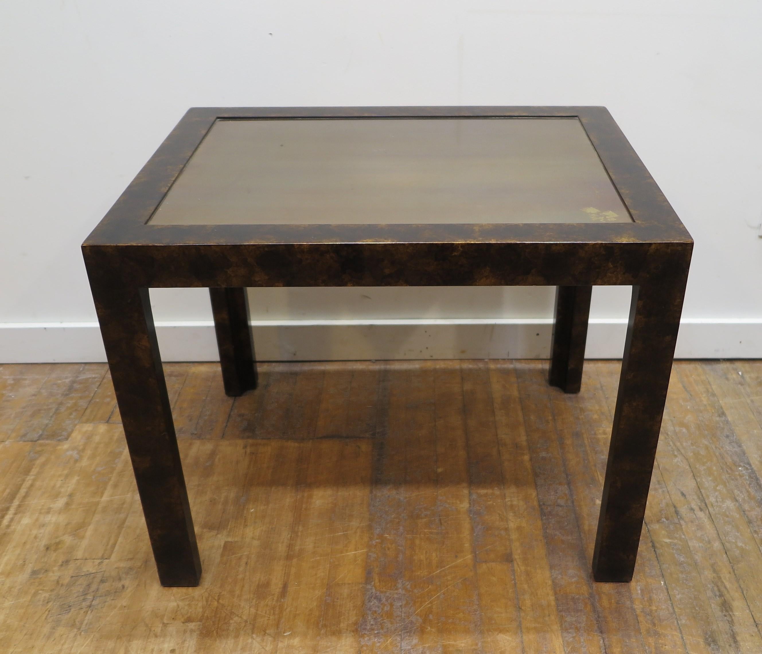 John Widdicomb Patinated Brass Inlay Side Table In Good Condition For Sale In New York, NY