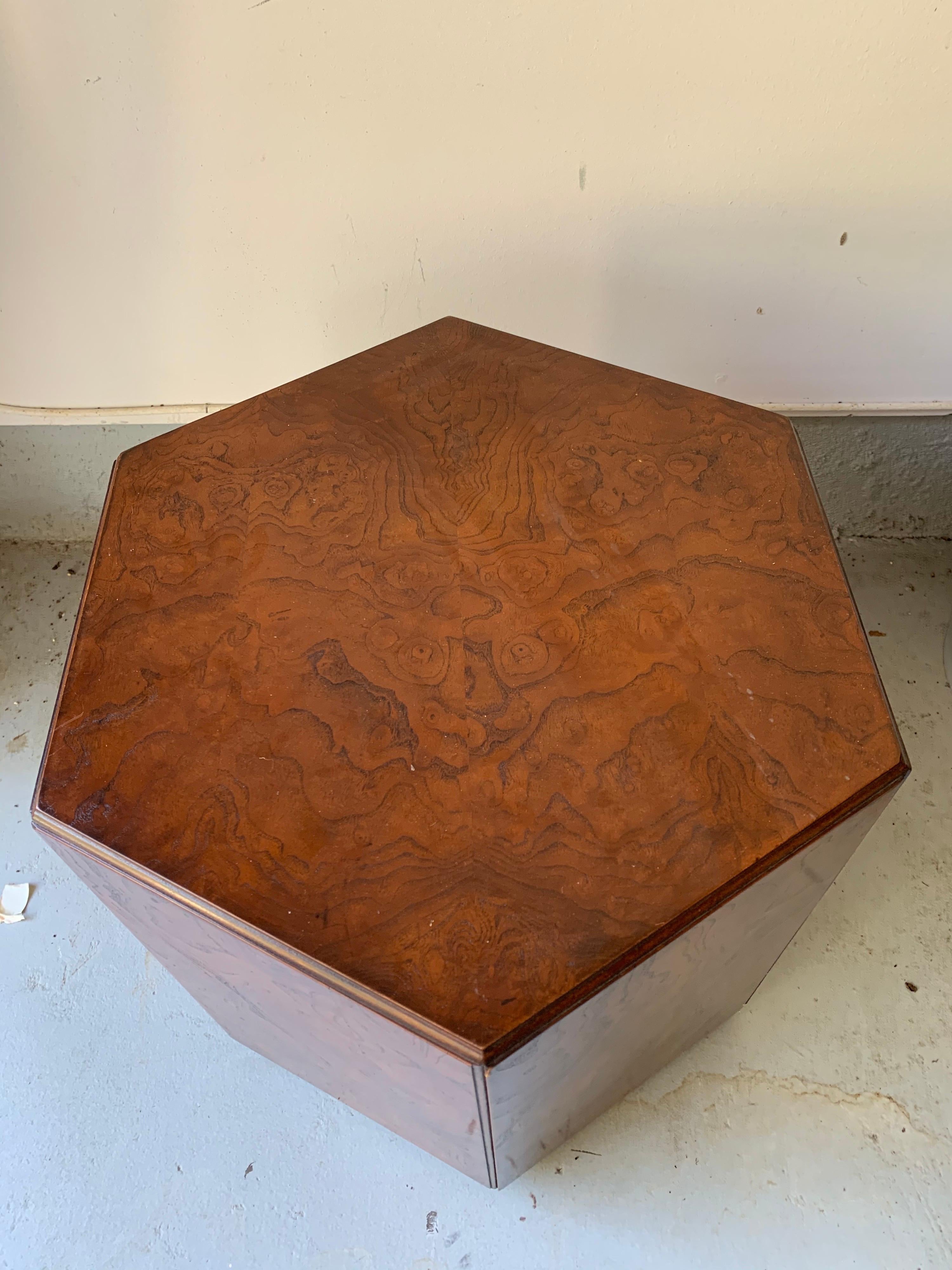 North American John Widdicomb Pentagon Burl Occasional Table