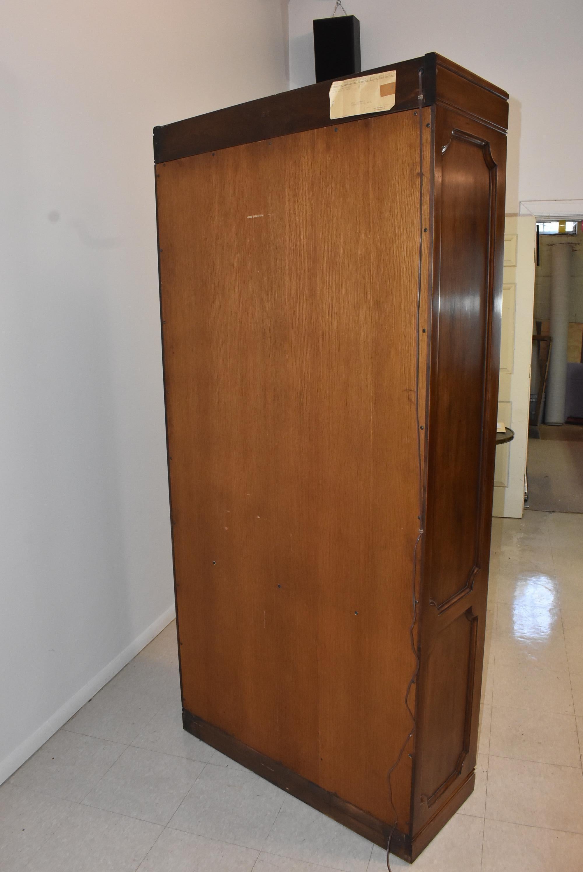 North American John Widdicomb Provincial Style Pecan Lighted Two-Door Curio Cabinet