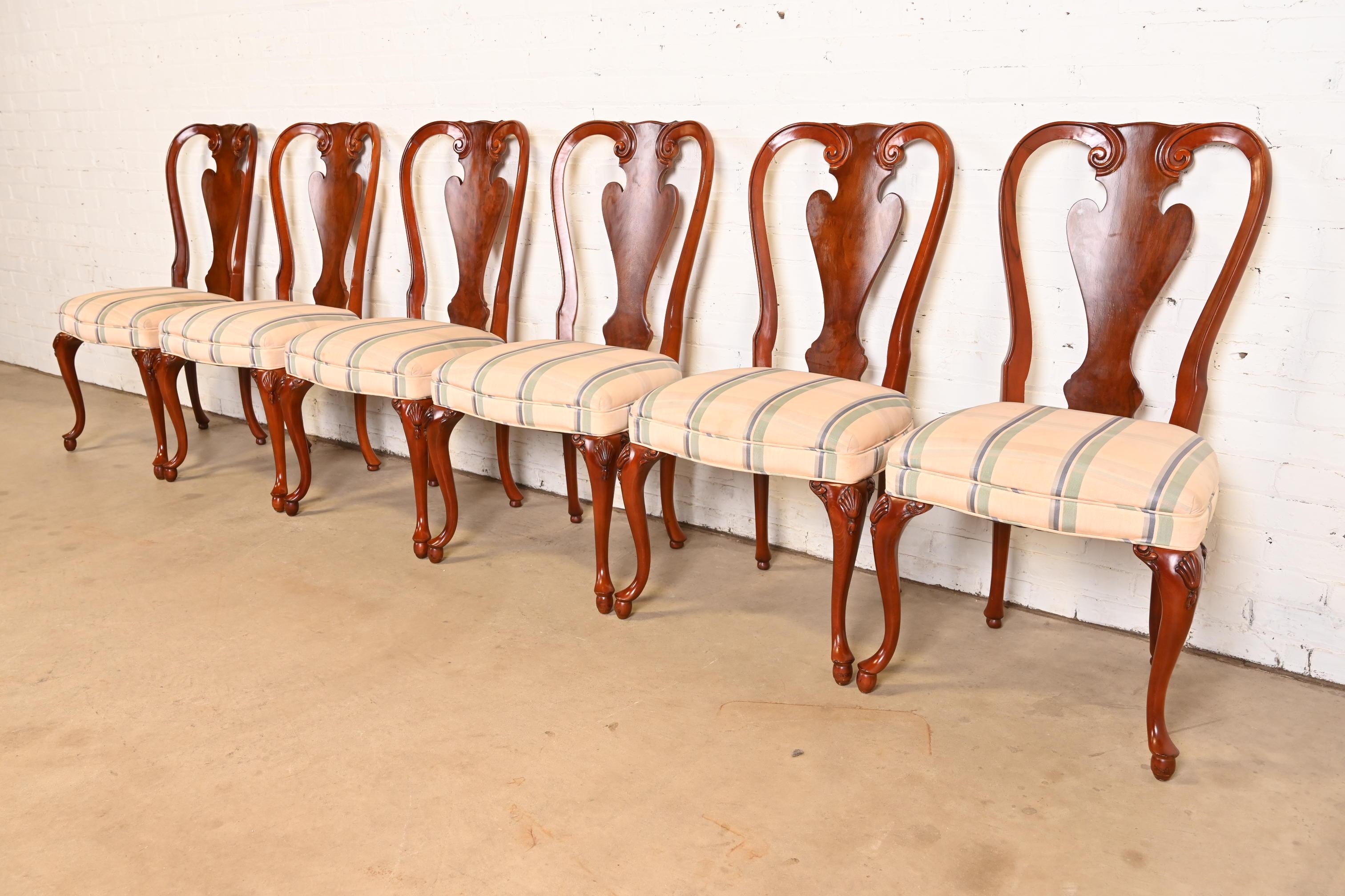 Ensemble exceptionnel de six chaises de salle à manger de style Queen Anne ou Georgien

Par John Widdicomb

États-Unis, fin du 20e siècle

Piétements en acajou sculpté, sièges rembourrés.

Dimensions : 21 