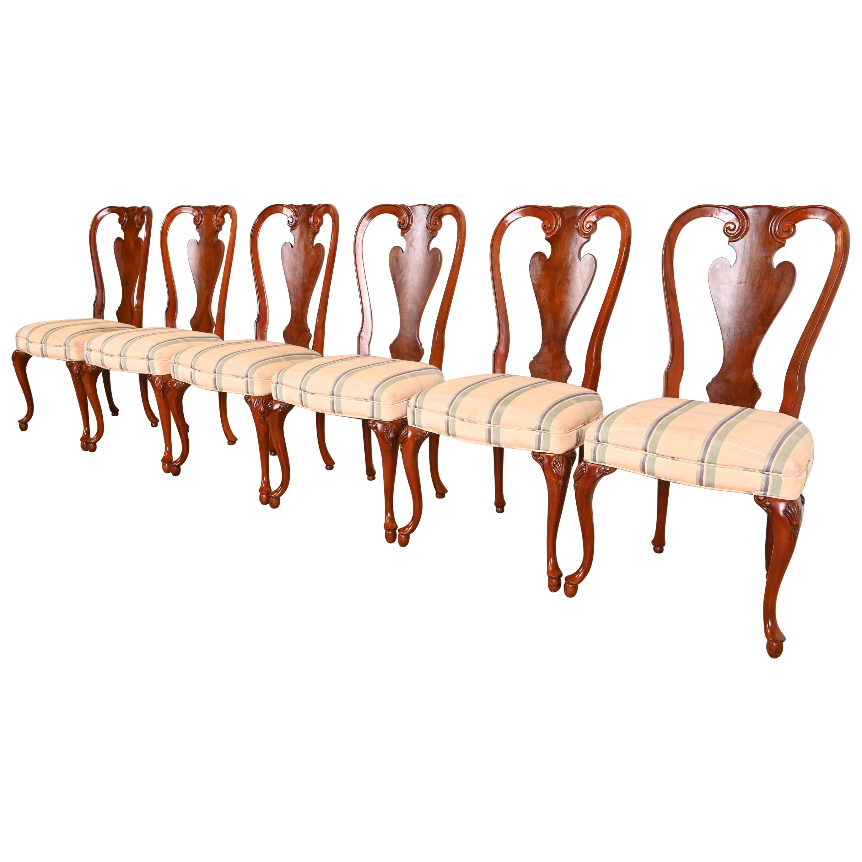 John Widdicomb Chaises de salle à manger en acajou Queen Anne, ensemble de six chaises