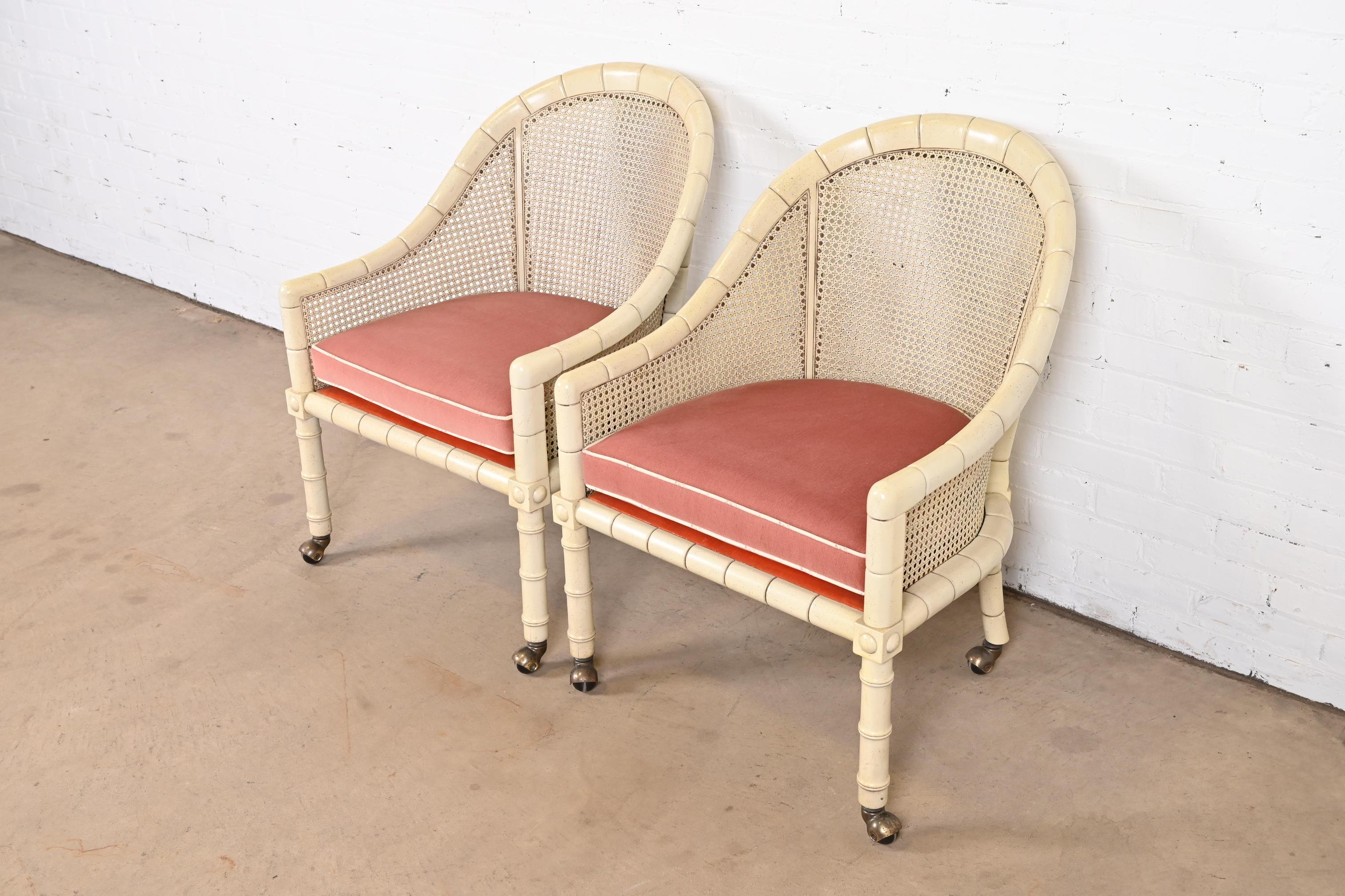 Mid-Century Modern John Widdicomb Regency Faux Bamboo and Cane Club Chairs, Pair