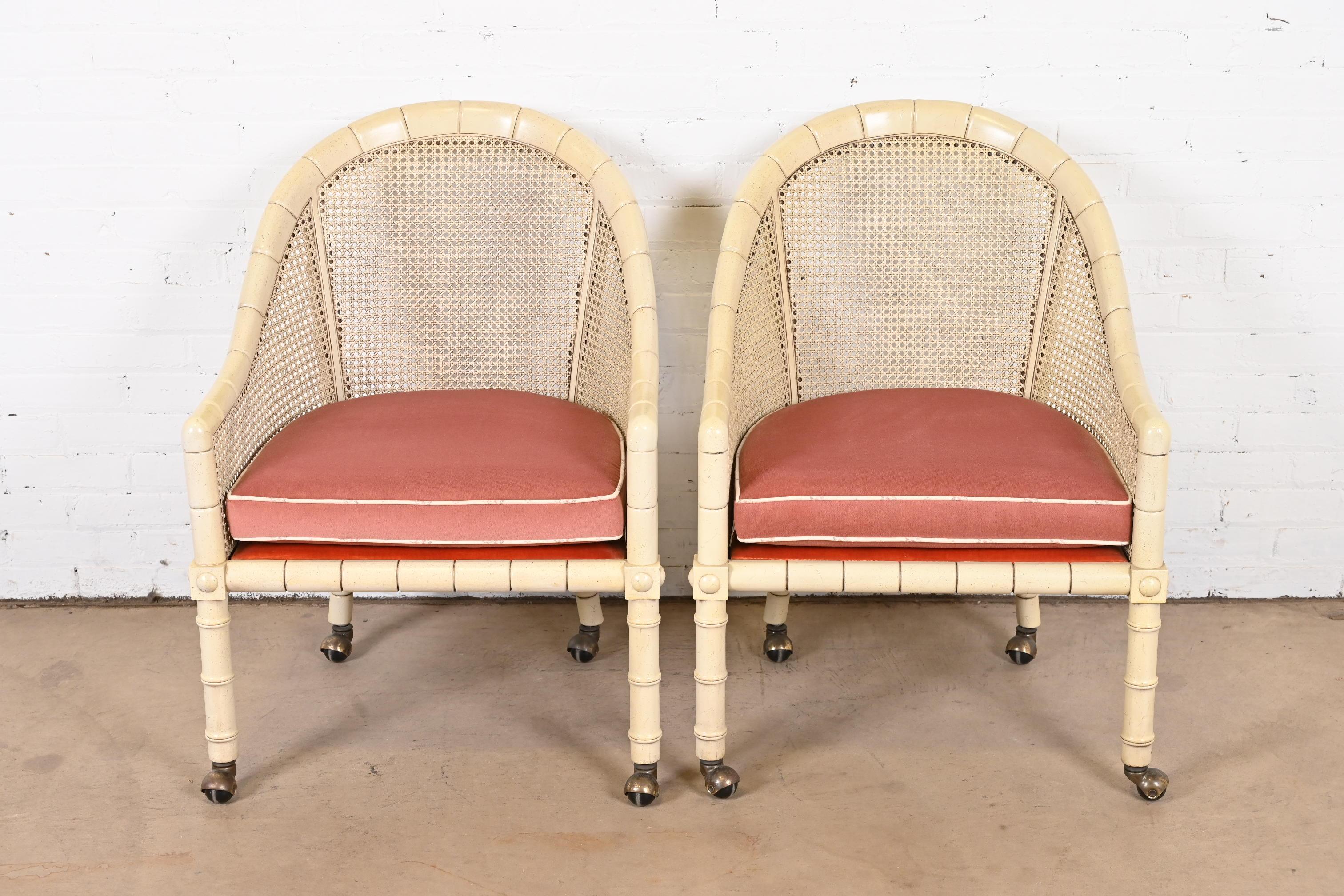 American John Widdicomb Regency Faux Bamboo and Cane Club Chairs, Pair
