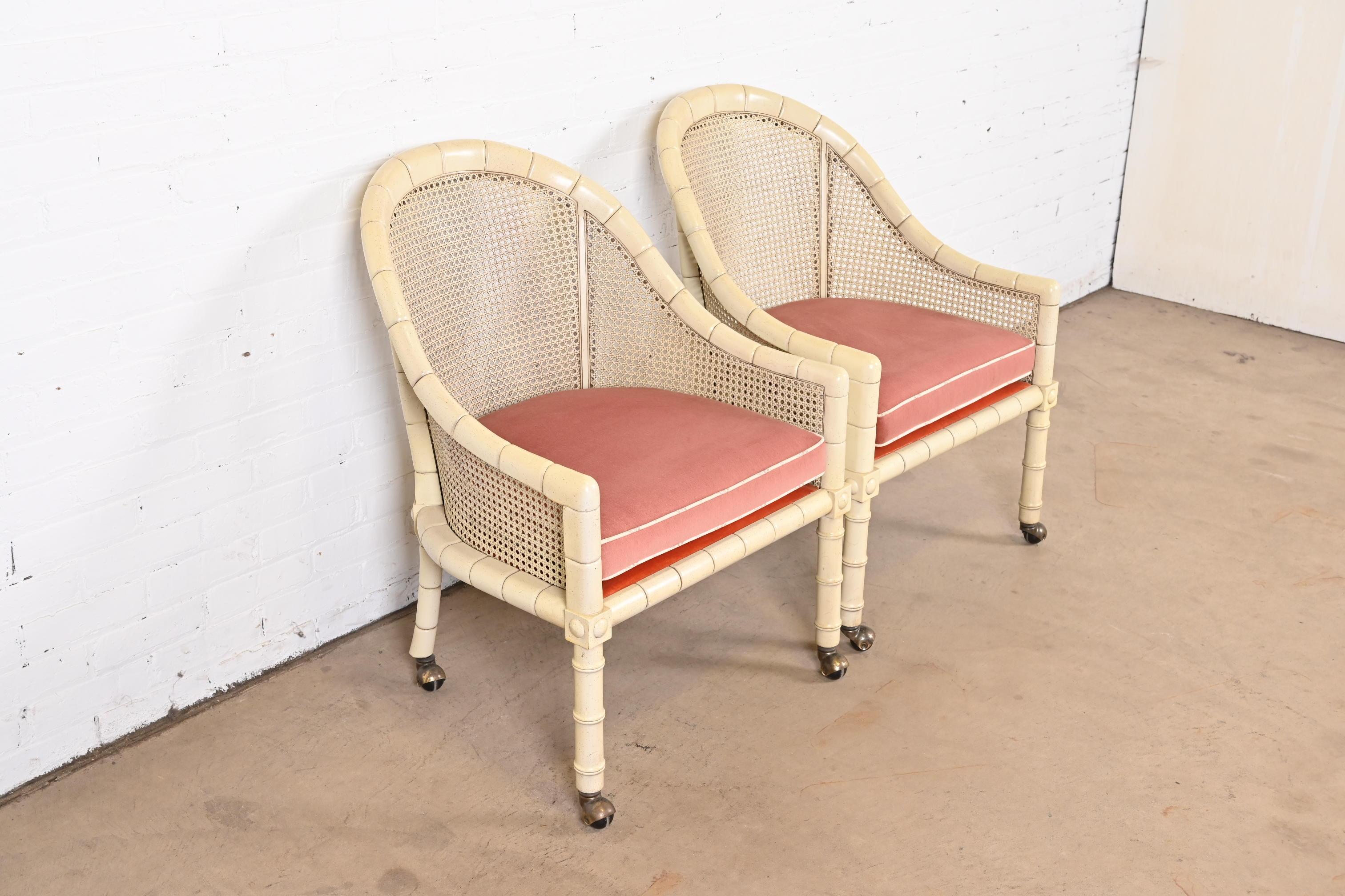 John Widdicomb Regency Faux Bamboo and Cane Club Chairs, Pair In Good Condition In South Bend, IN