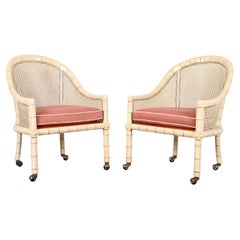 John Widdicomb Regency Faux Bamboo and Cane Club Chairs, Pair