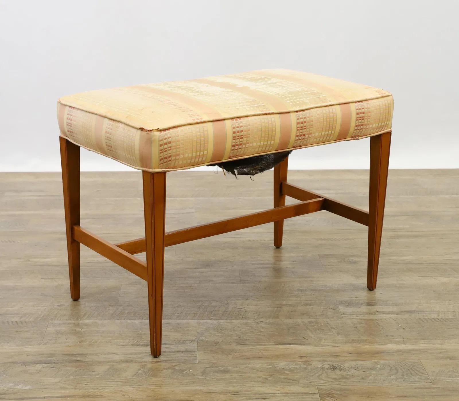 John Widdicomb Satinwood Vanity With Cheval Mirror and Upholstered Bench 6