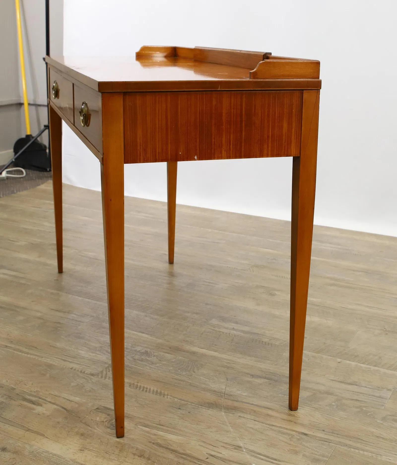 North American John Widdicomb Satinwood Vanity With Cheval Mirror and Upholstered Bench