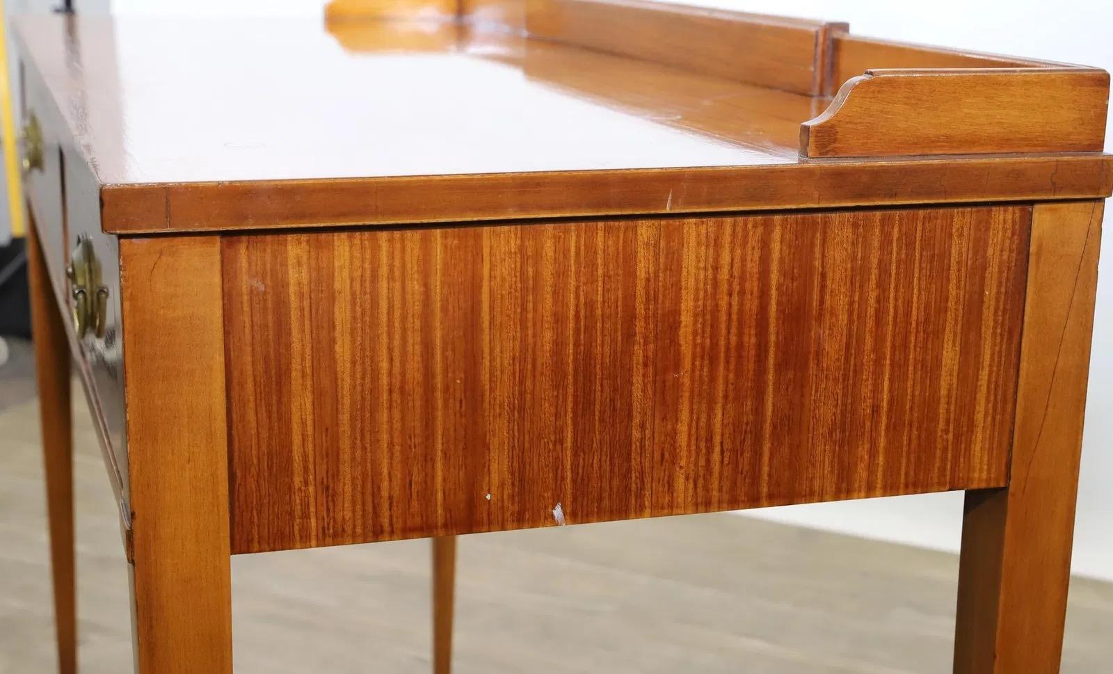 Late 20th Century John Widdicomb Satinwood Vanity With Cheval Mirror and Upholstered Bench