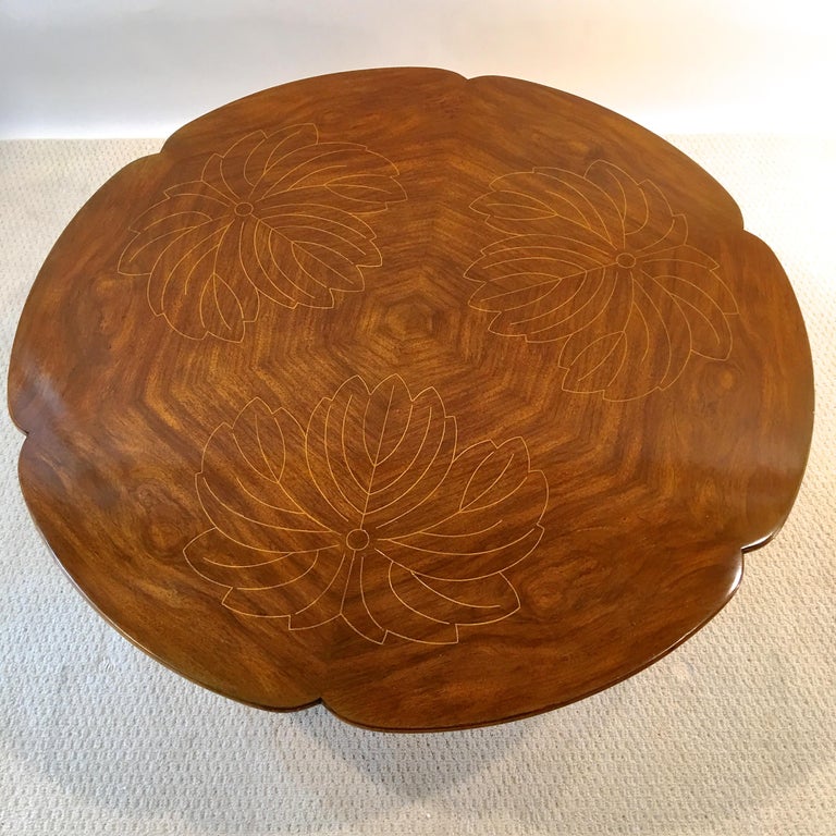 John Scalloped Edge Round Cocktail Table with Inlay at 1stDibs