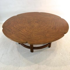 John Widdicomb Scalloped Edge Round Cocktail Table with Inlay