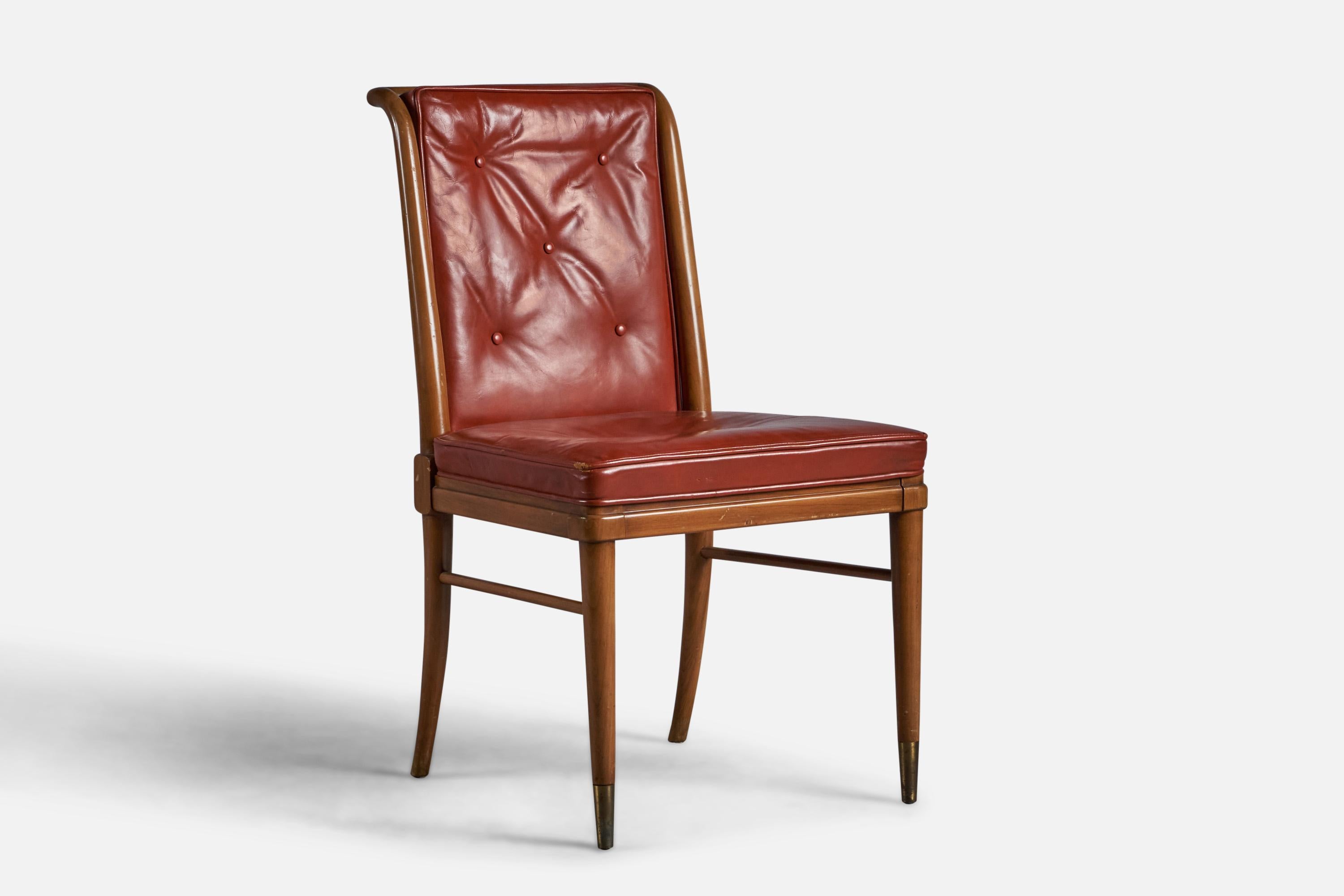 A walnut and leather side chair designed and produced by John Widdicomb, USA, c. 1940s.

18.25” seat height
