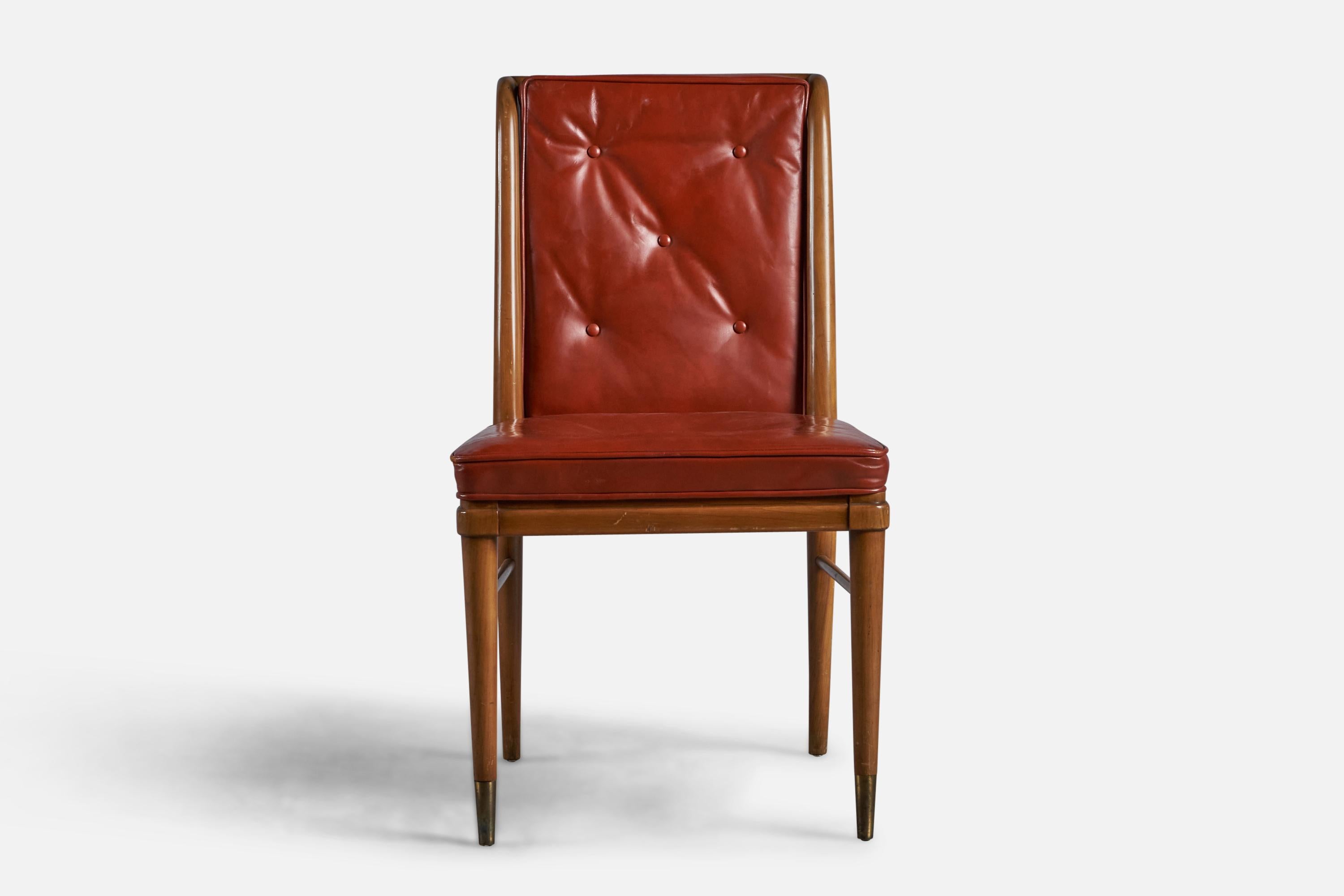 Mid-Century Modern John Widdicomb, Side Chair, Leather, Walnut, USA, 1940s For Sale