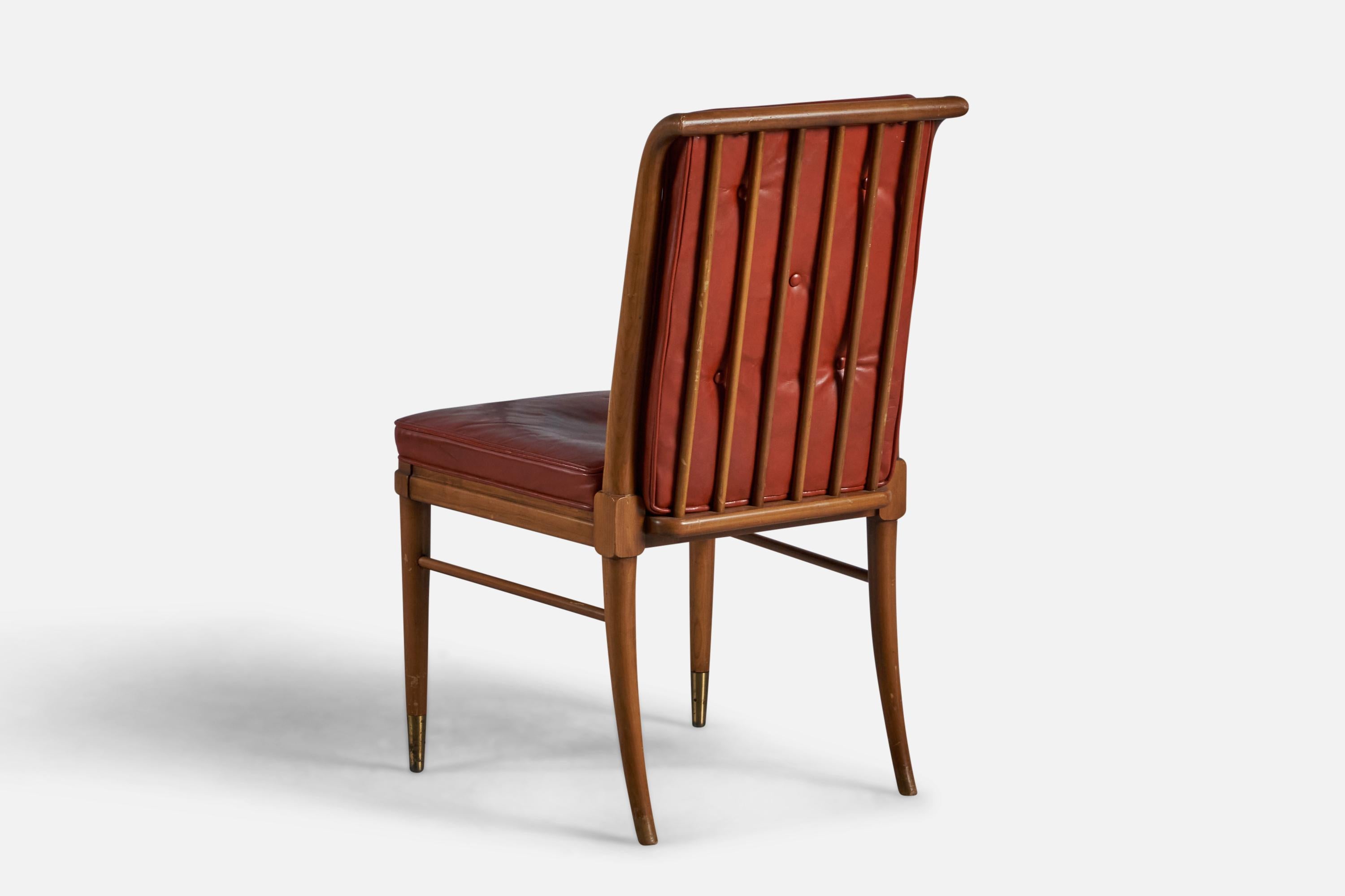 John Widdicomb, Side Chair, Leather, Walnut, USA, 1940s In Good Condition For Sale In High Point, NC