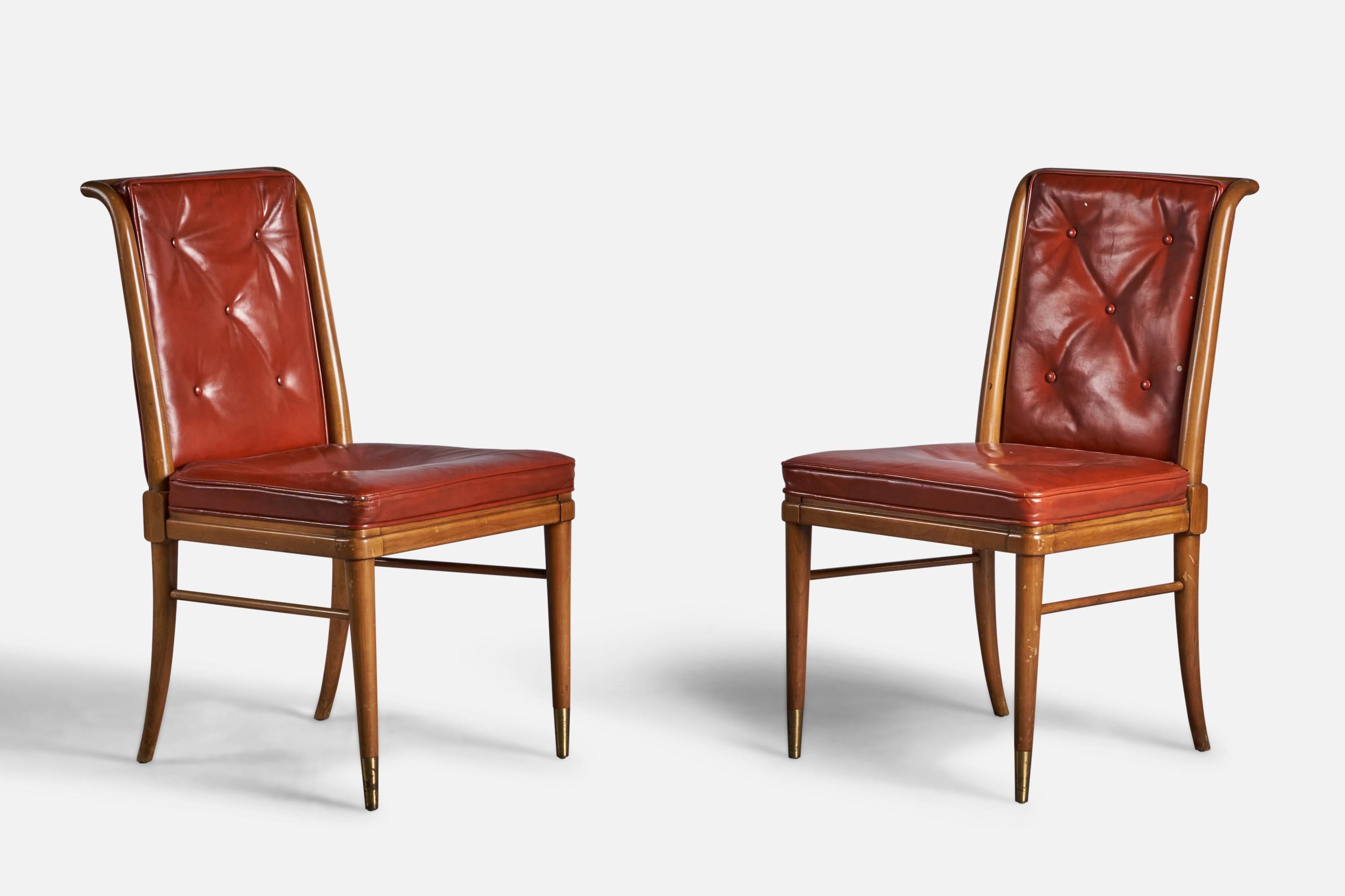 A pair of walnut and leather side chairs designed and produced by John Widdicomb, USA, c. 1940s.

18.25” seat height