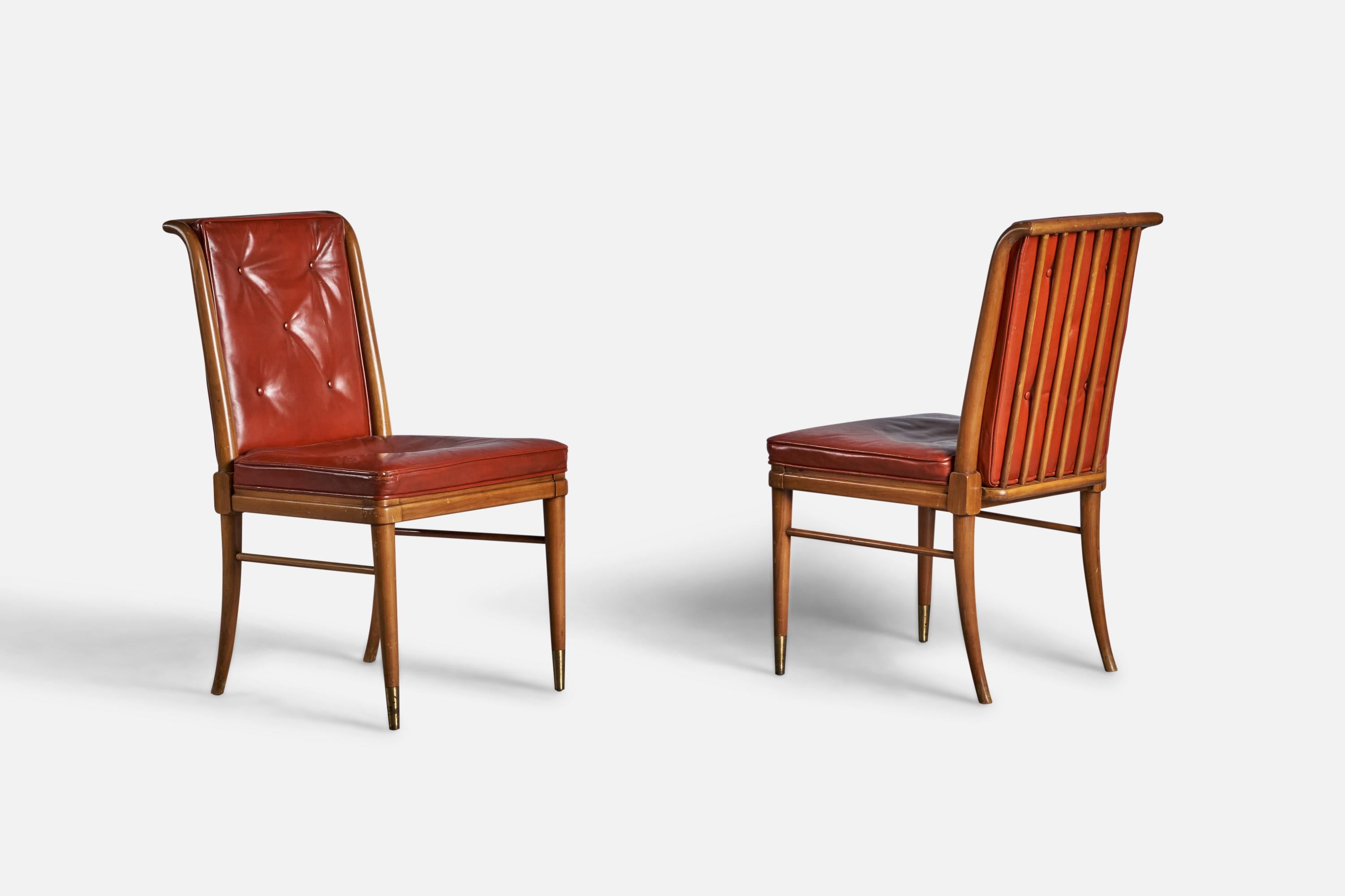 Mid-Century Modern John Widdicomb, Side Chairs, Leather, Walnut, USA, 1940s For Sale