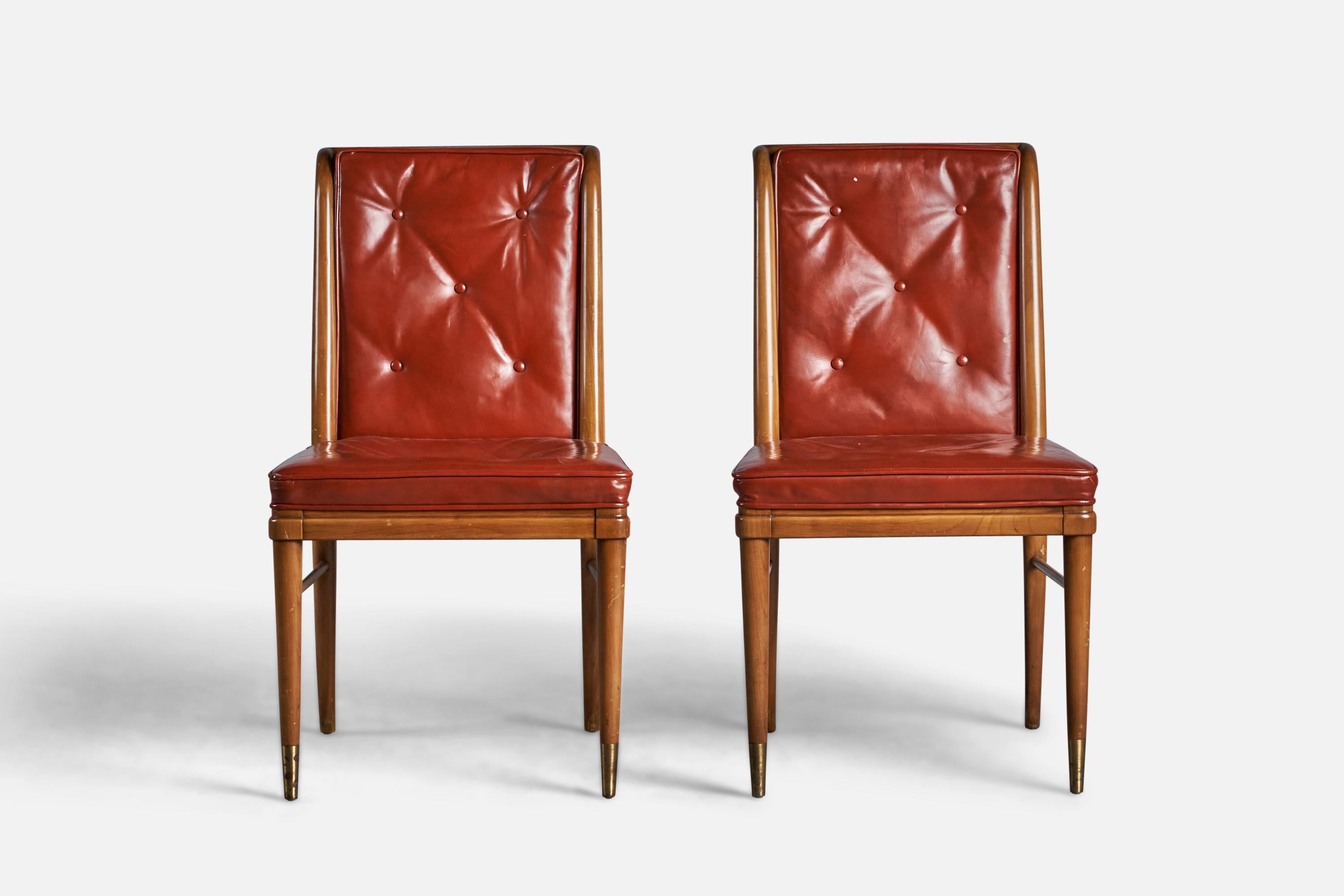 American John Widdicomb, Side Chairs, Leather, Walnut, USA, 1940s For Sale