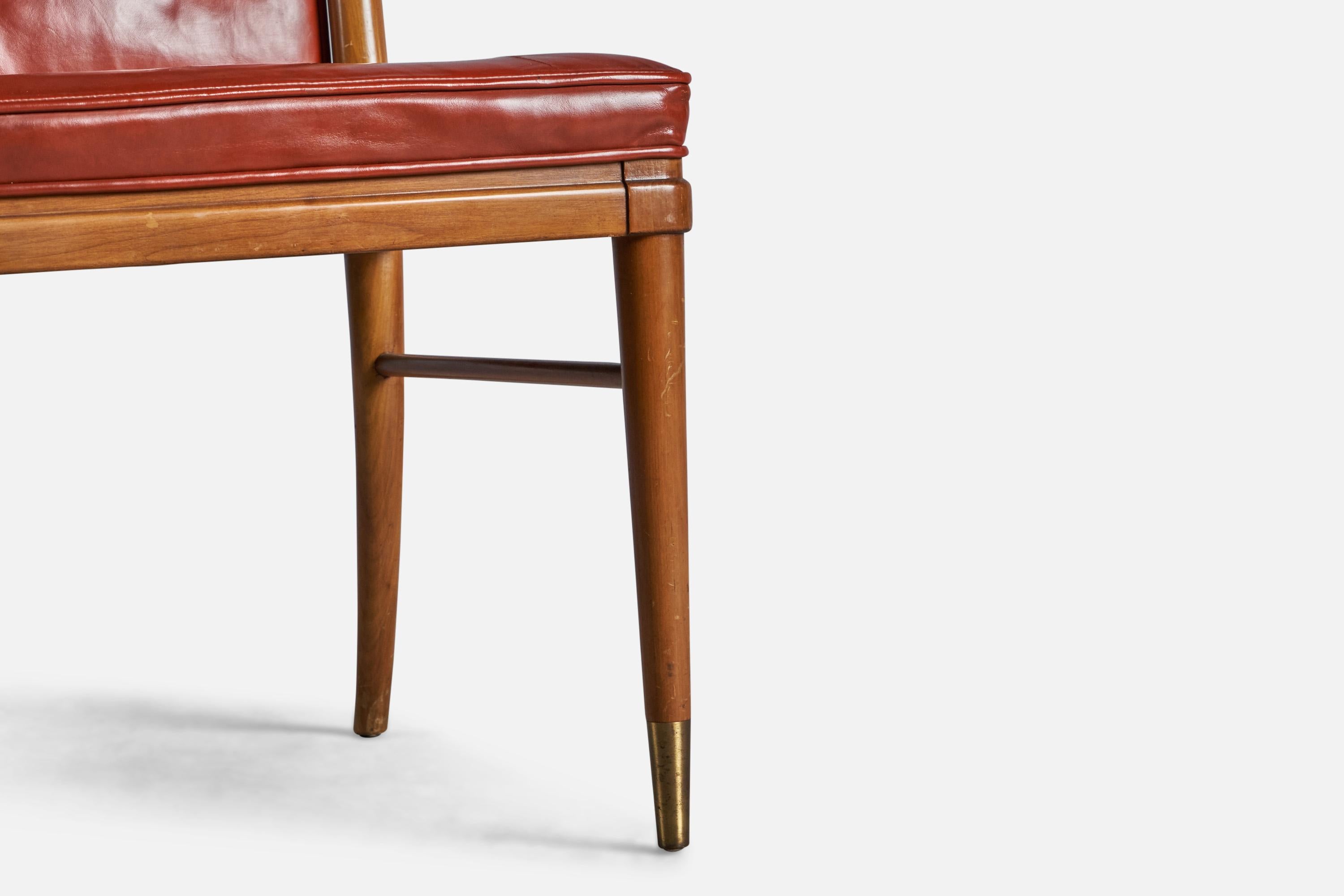 Mid-20th Century John Widdicomb, Side Chairs, Leather, Walnut, USA, 1940s For Sale