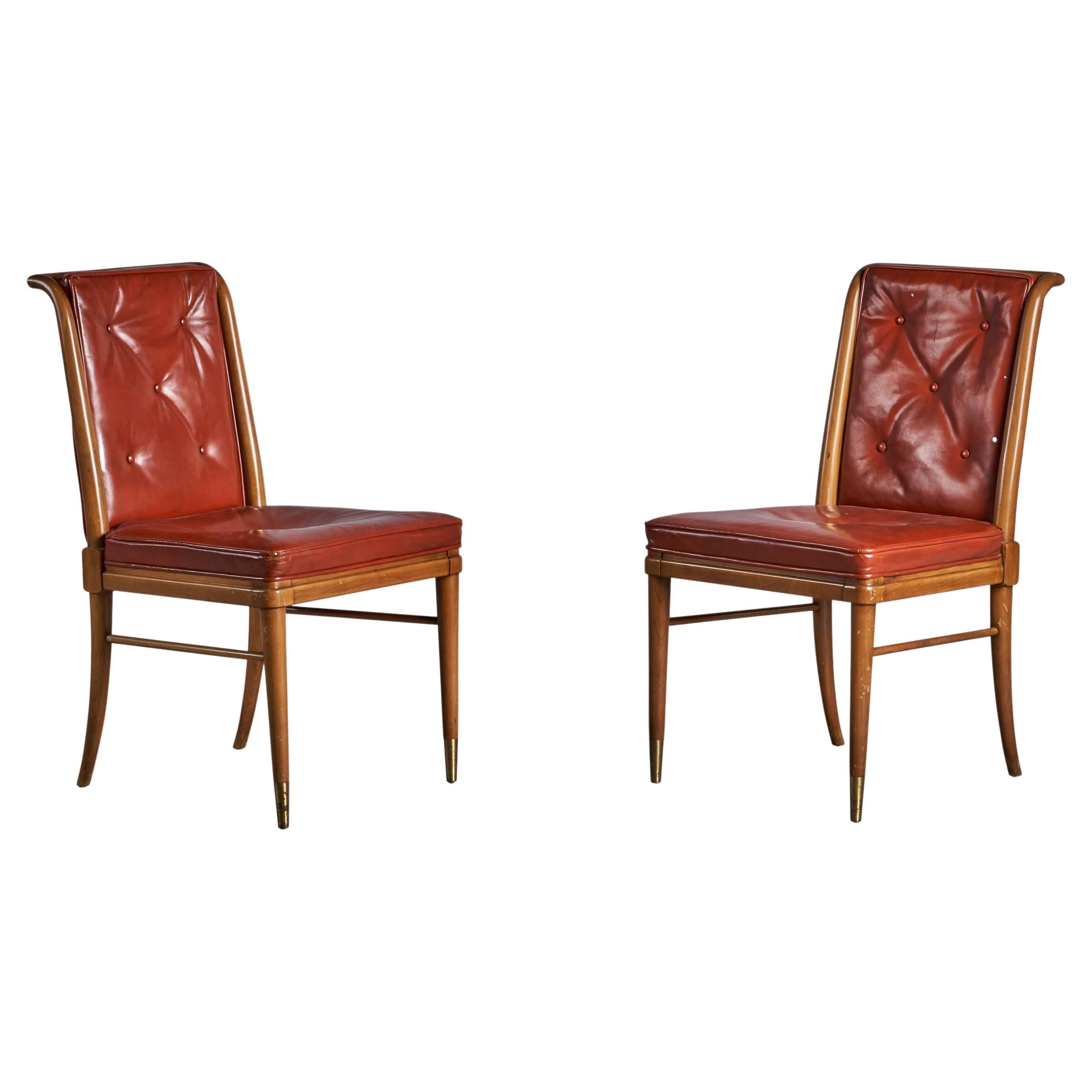John Widdicomb, Side Chairs, Leather, Walnut, USA, 1940s For Sale