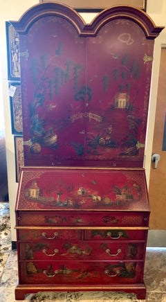 John Widdicomb Signed Red Chinoiserie Secretary Secretaire Desk