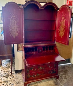 John Widdicomb Signed Red Chinoiserie Secretary Secretaire Desk