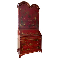 John Widdicomb Signed Red Chinoiserie Secretary Secretaire Desk