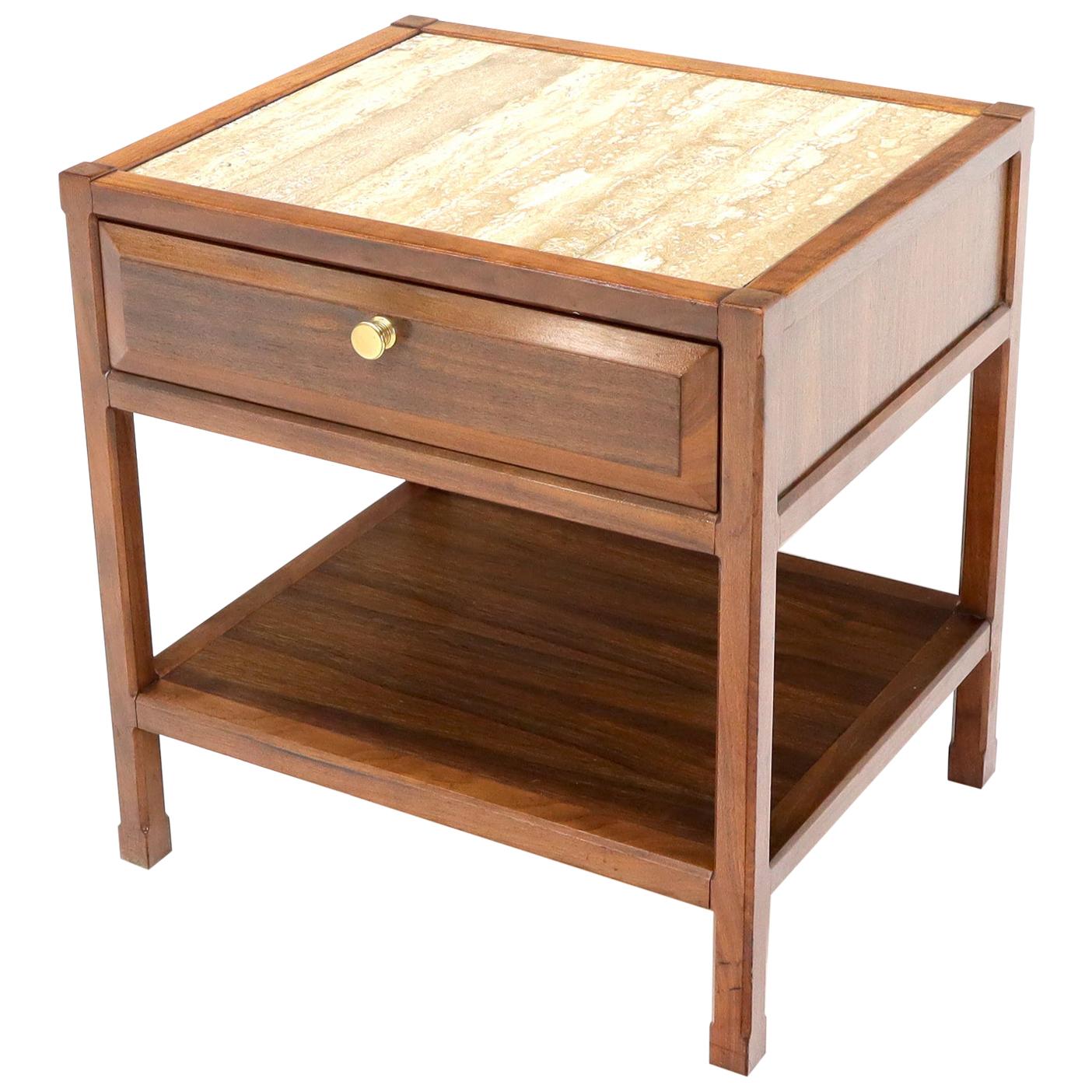 John Widdicomb Solid Walnut Oak Interior Travertine Top End Table Stand