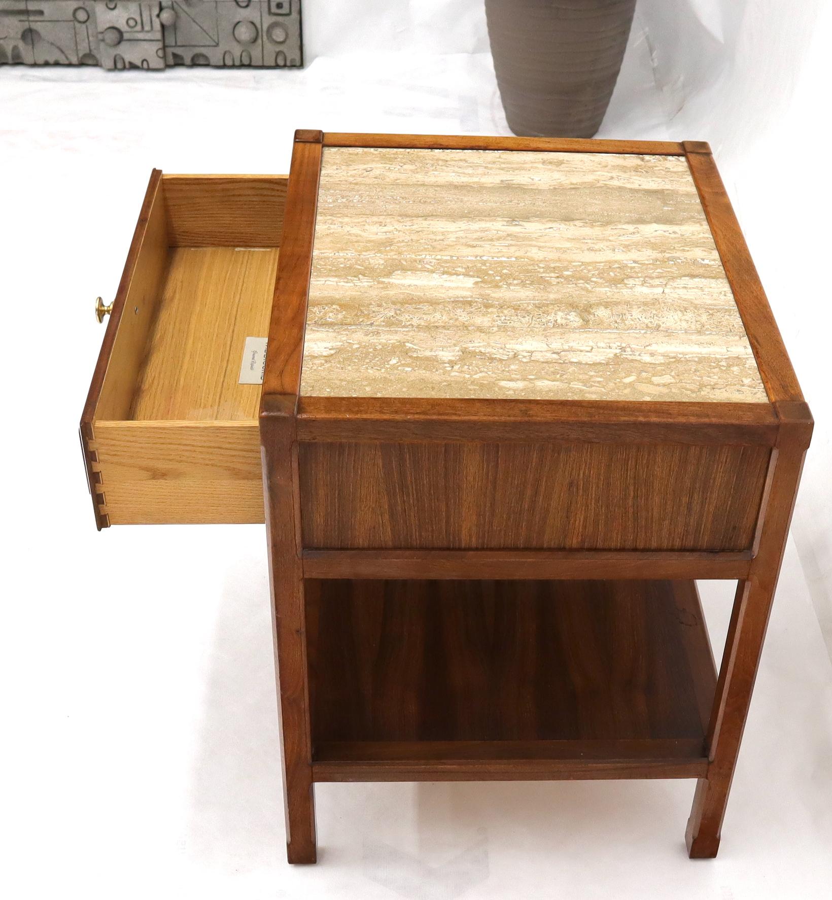 John Widdicomb Solid Walnut Oak Interior Travertine Top End Table Stand For Sale 4