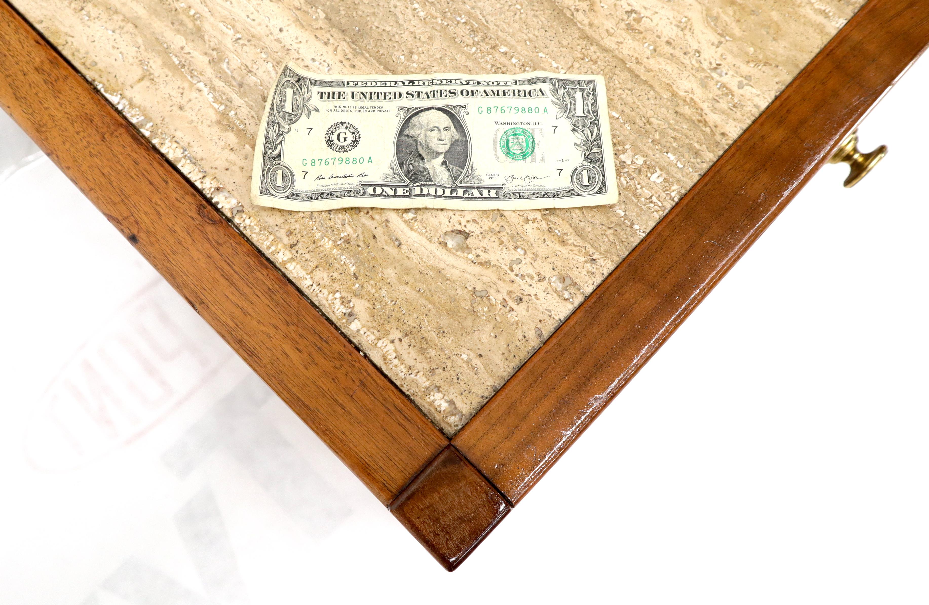 John Widdicomb Solid Walnut Oak Interior Travertine Top End Table Stand For Sale 8