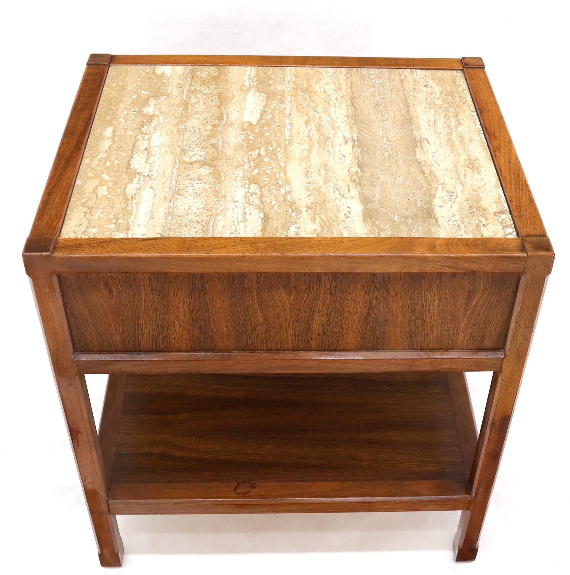 John Widdicomb Solid Walnut Oak Interior Travertine Top End Table Stand For Sale 9