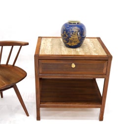 John Widdicomb Solid Walnut Oak Interior Travertine Top End Table Stand