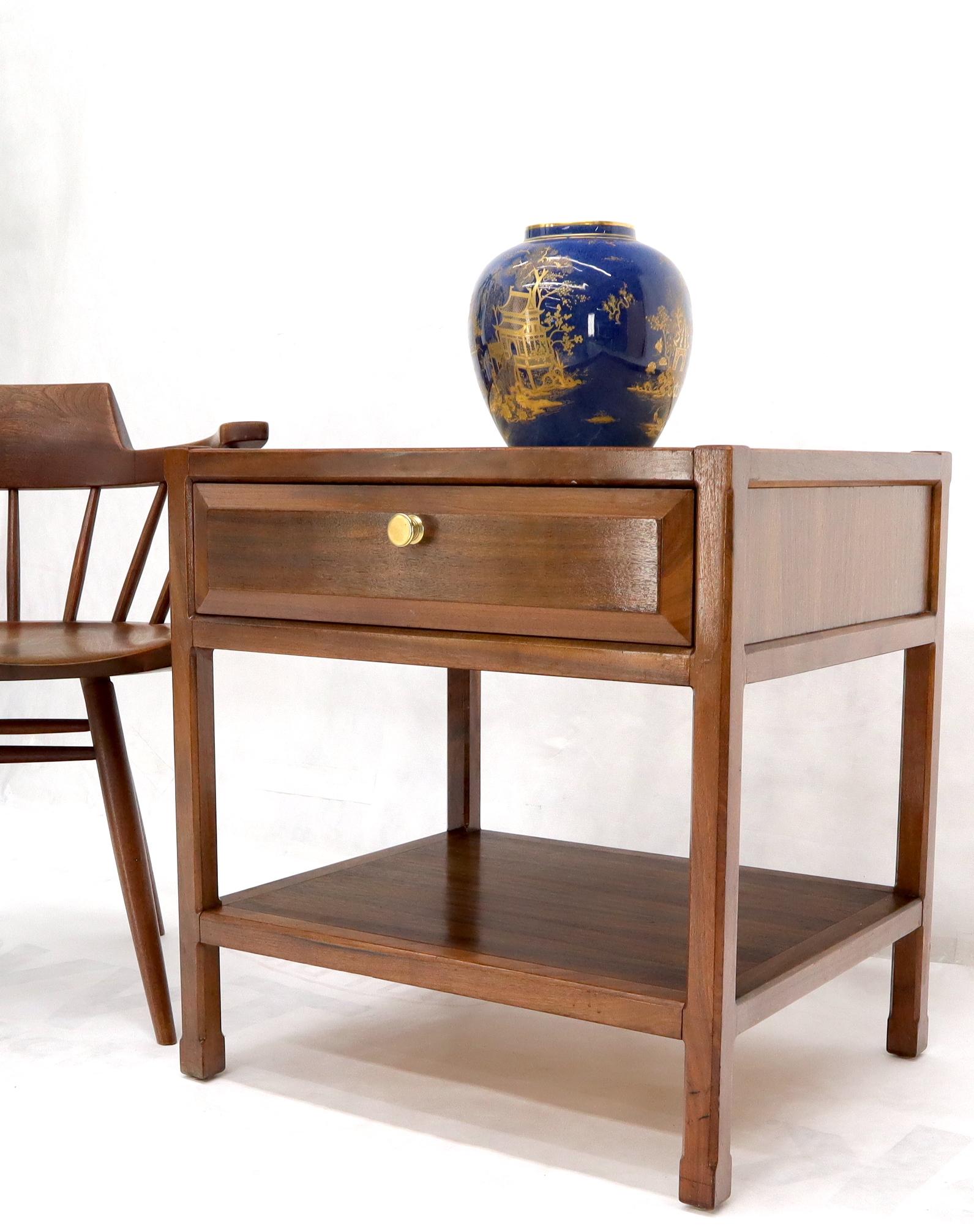 American John Widdicomb Solid Walnut Oak Interior Travertine Top End Table Stand For Sale